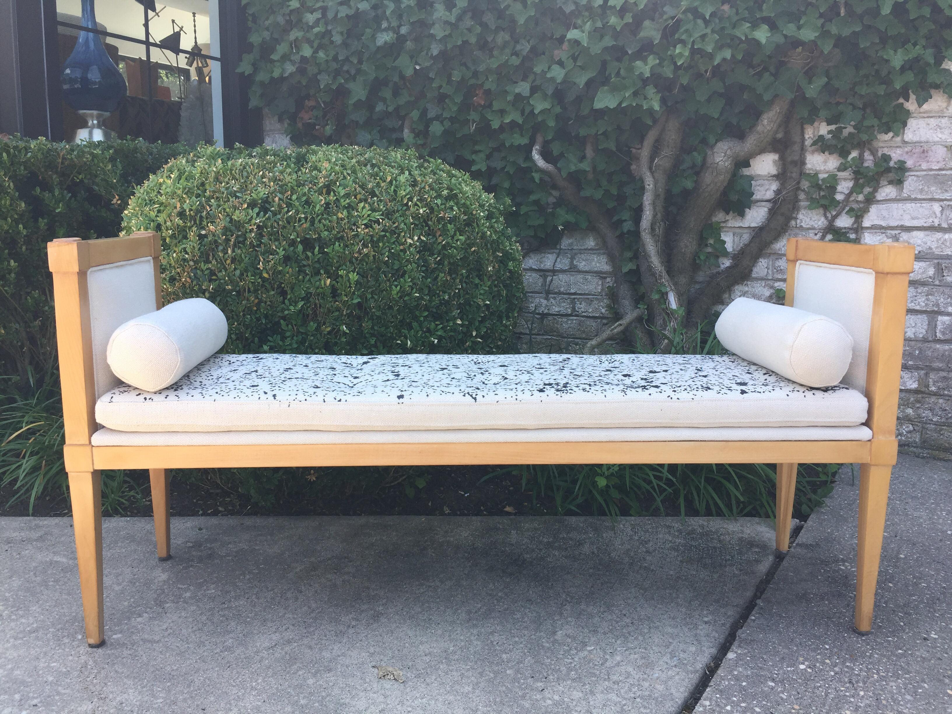 French Oak Bench with Painted Fine Bone Linen 2