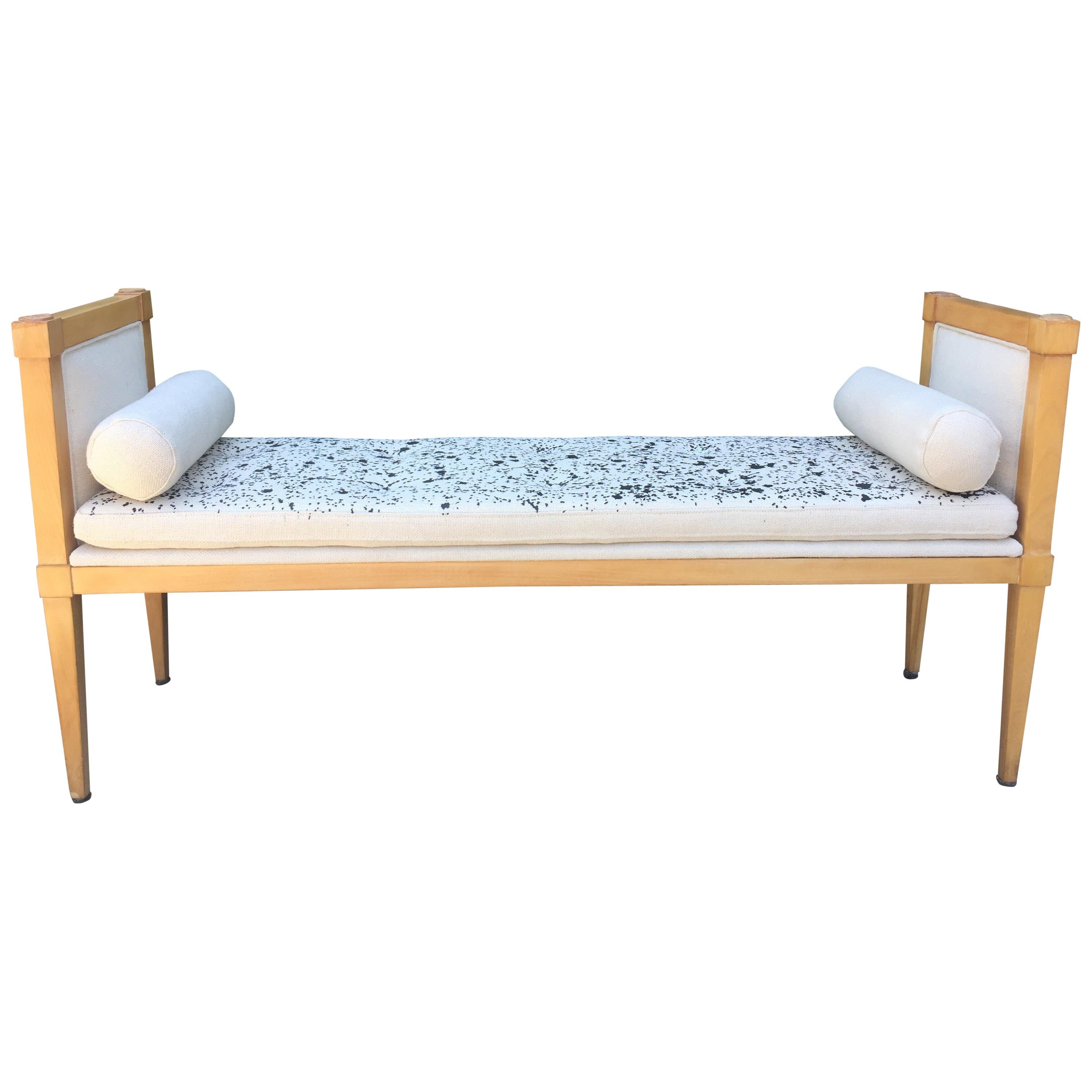 French Oak Bench with Painted Fine Bone Linen