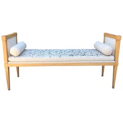 French Oak Bench with Painted Fine Bone Linen