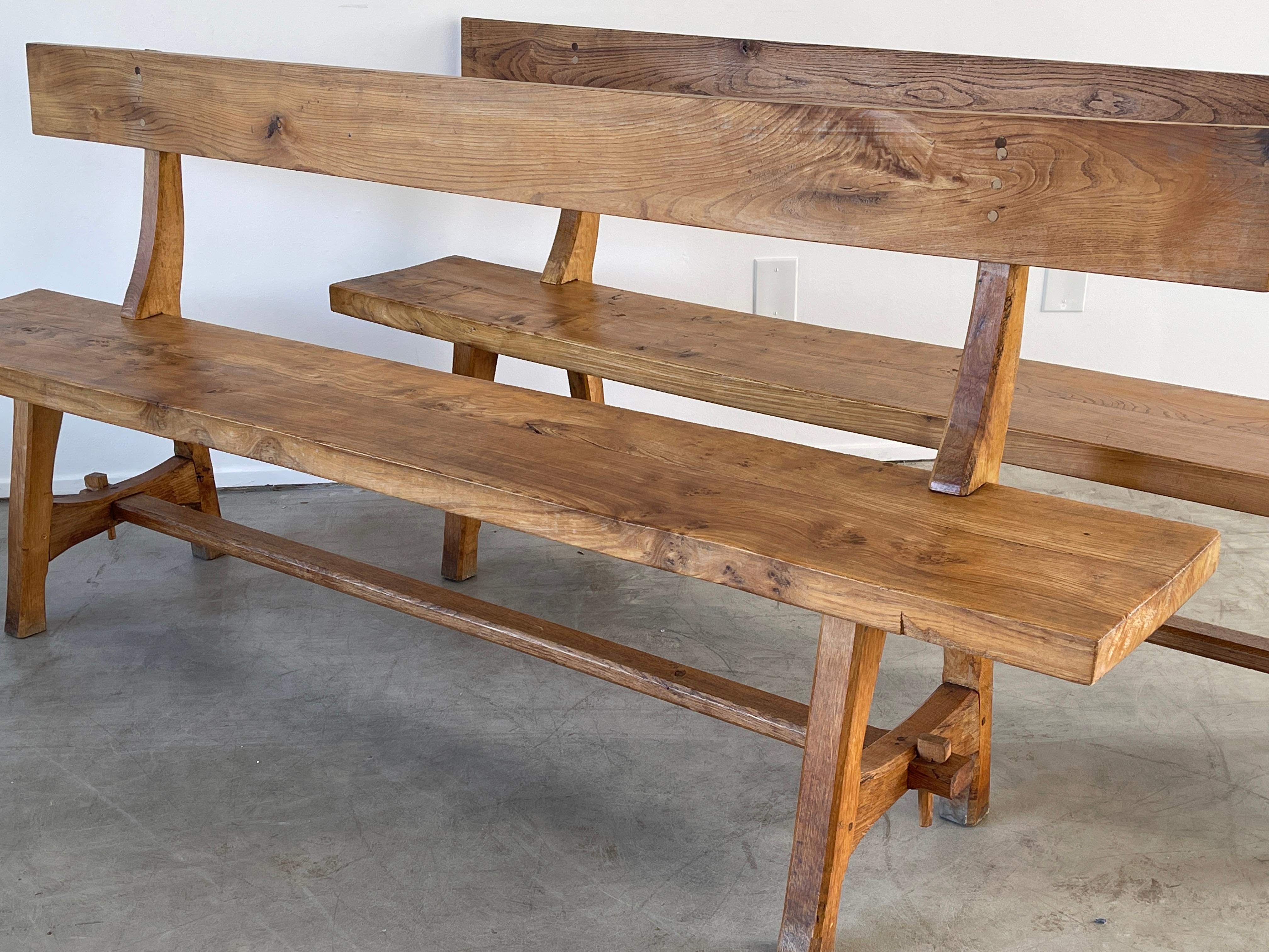 French Oak Benches w/ Backs In Good Condition In Beverly Hills, CA