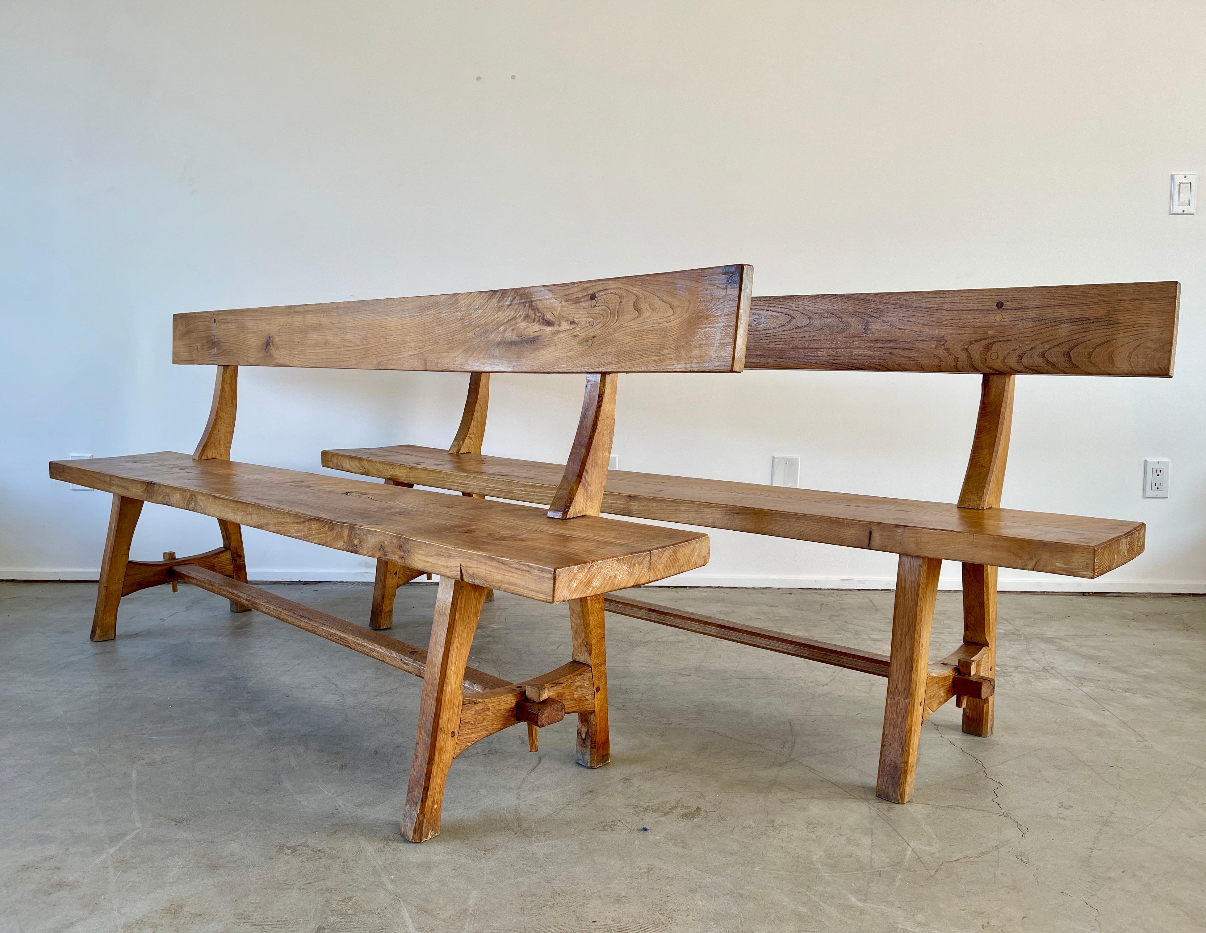 Mid-20th Century French Oak Benches w/ Backs
