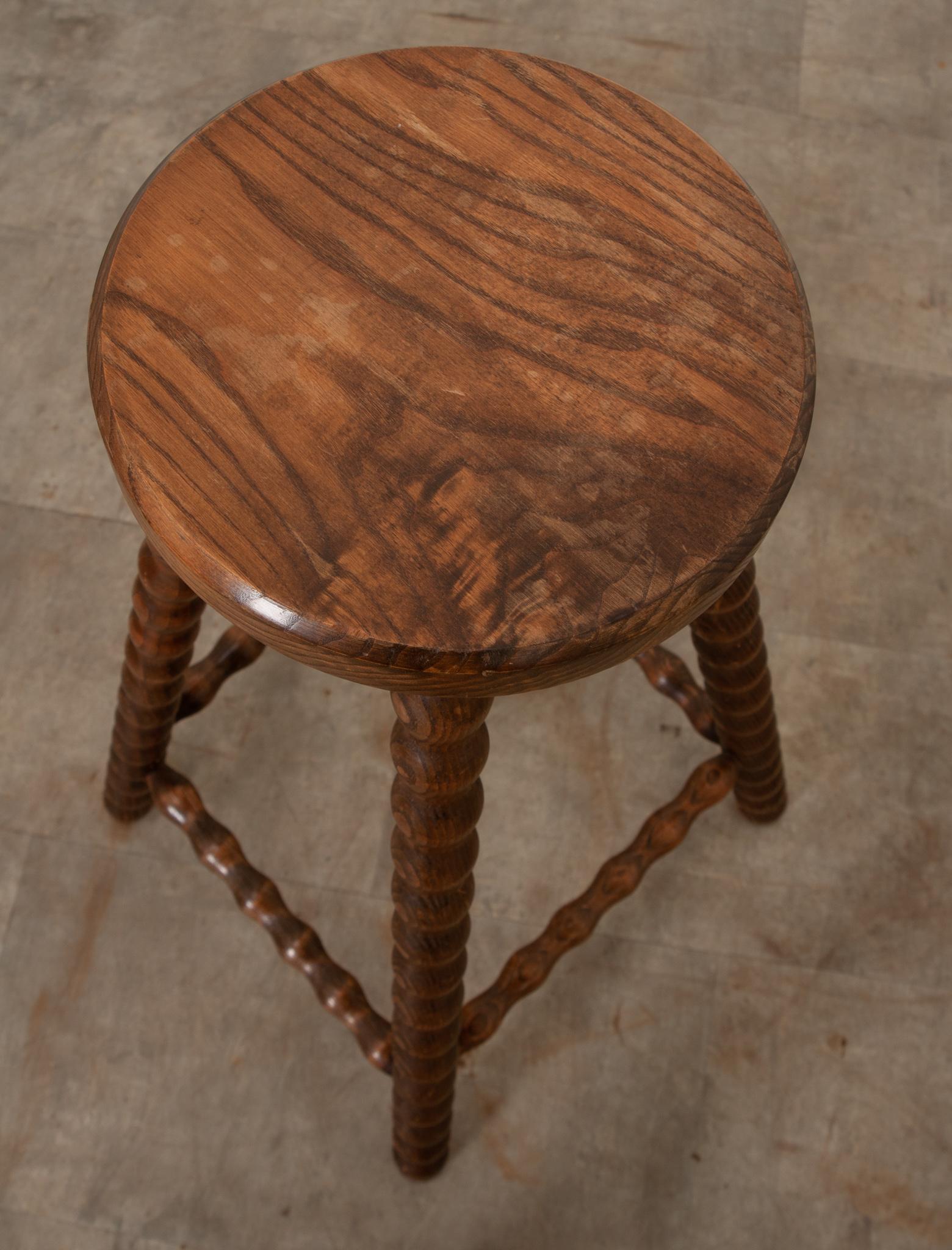 20th Century French Oak Bobbin Bar Stool For Sale