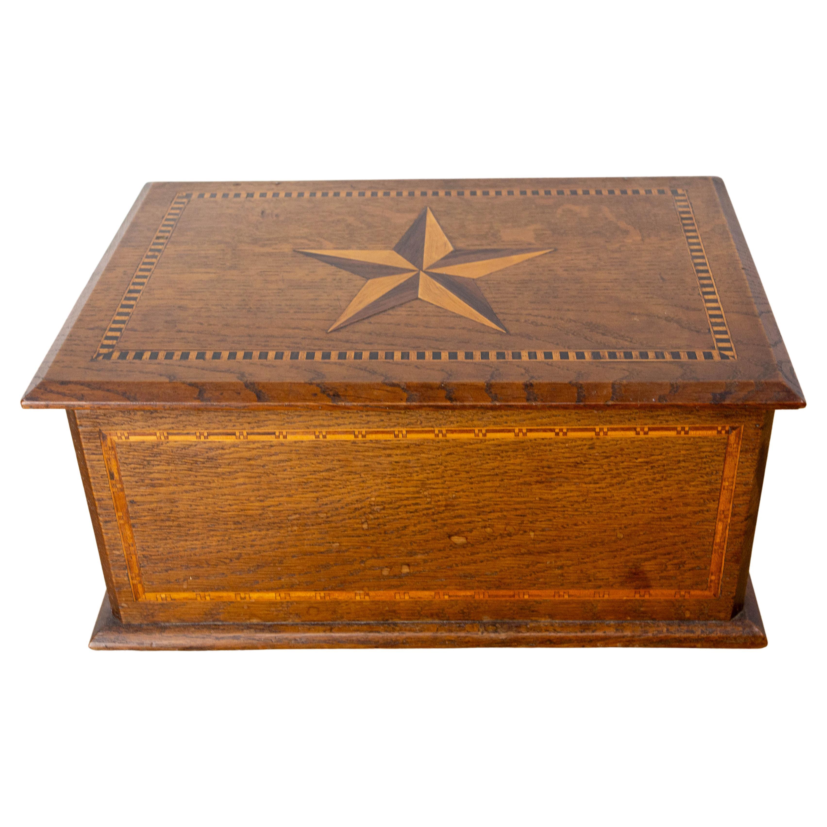 French Oak Box Marquetry Star, circa 1920 For Sale