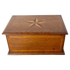 Antique French Oak Box Marquetry Star, circa 1920