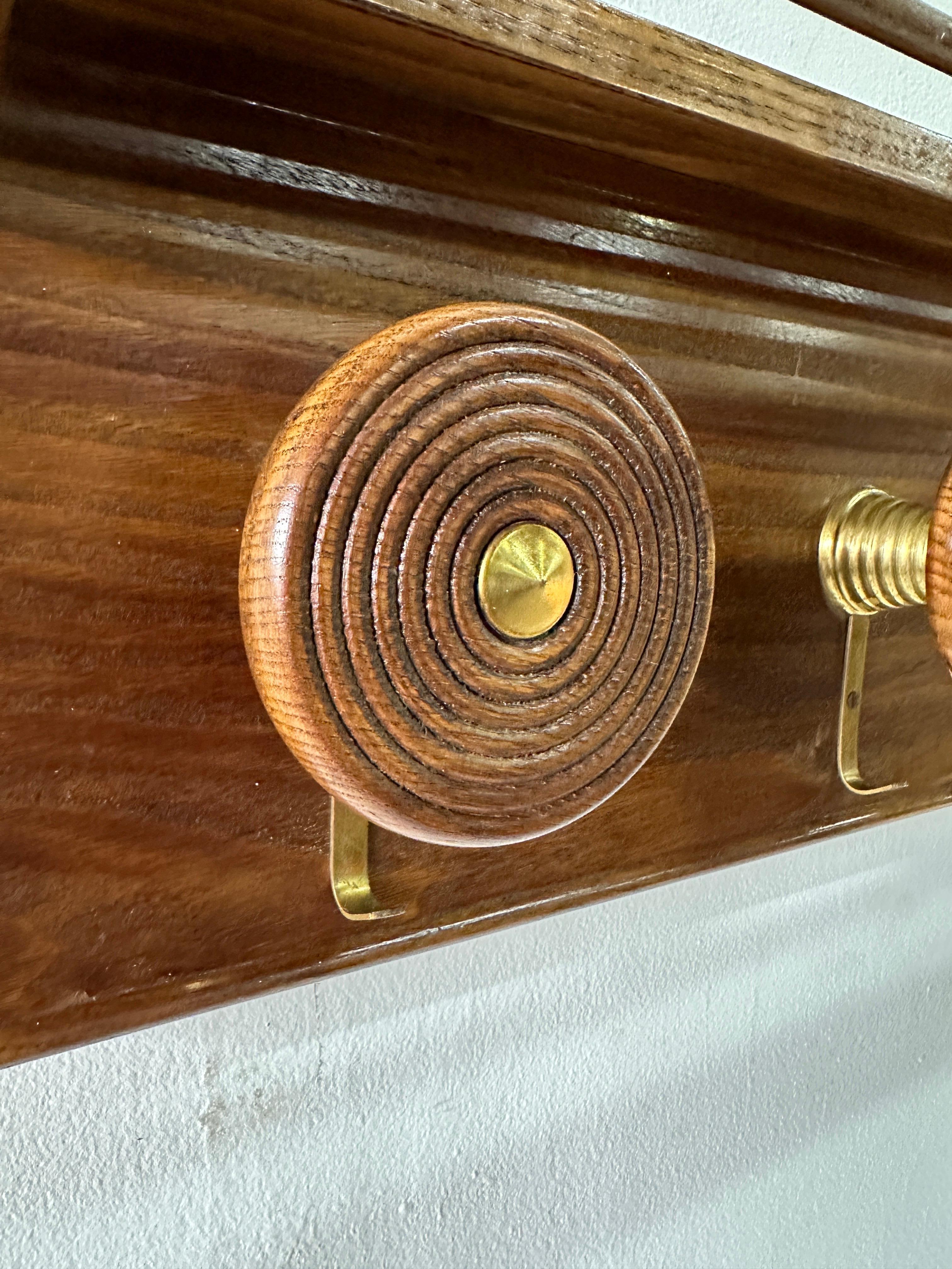 French Oak & Brass Hat/Coat Rack In Good Condition For Sale In East Hampton, NY