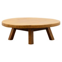 Table basse artisanale brutaliste en chêne français, années 70