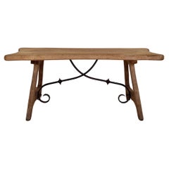 French Oak Brutalist Style Coffee Table with Iron Stretcher, Circa 1960