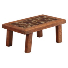 French Oak Brutalist Tile-Top Coffee Table, C. 1965.
