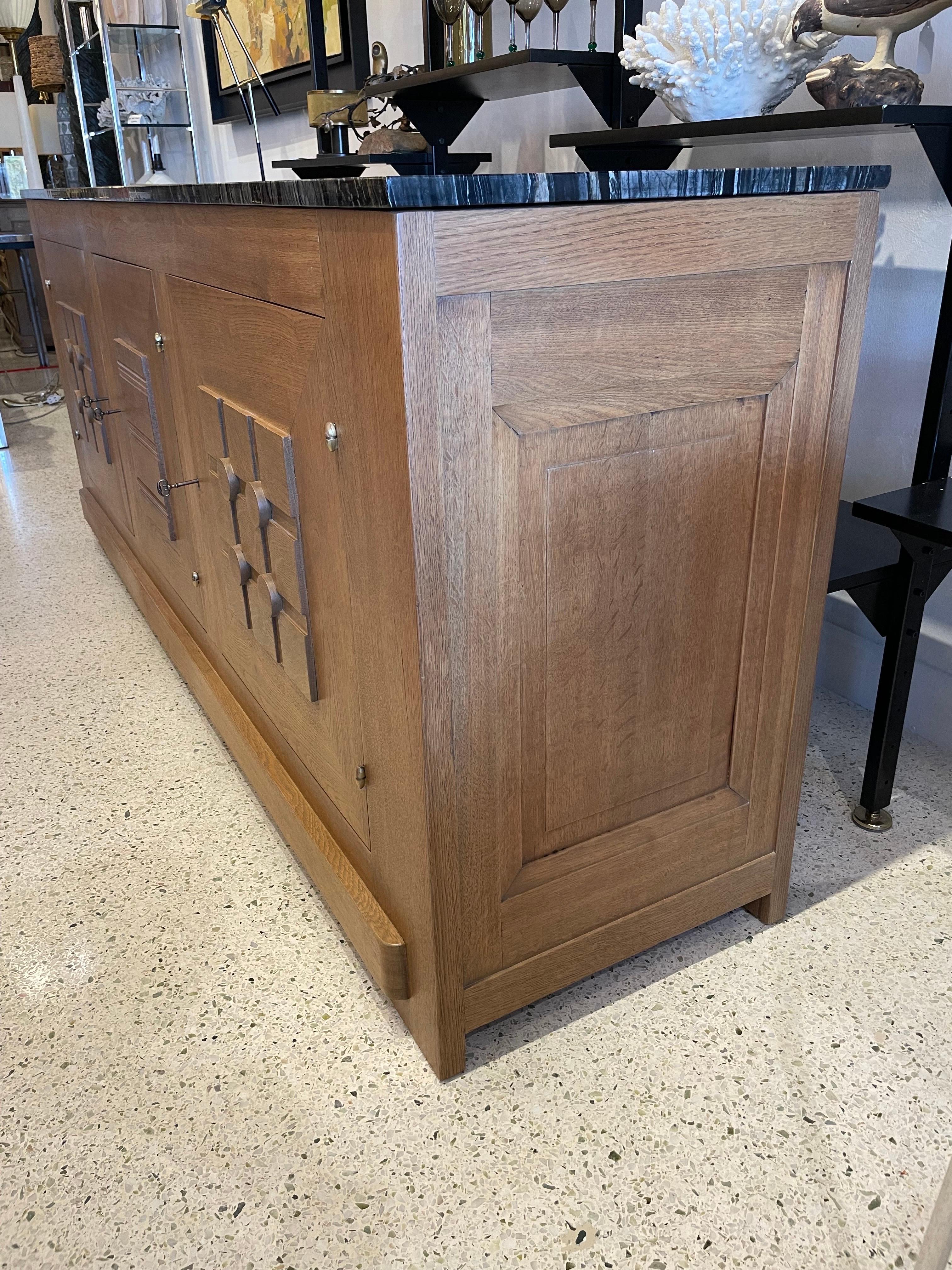 French Oak Buffet W/ Geometric Details and Marble Top For Sale 4