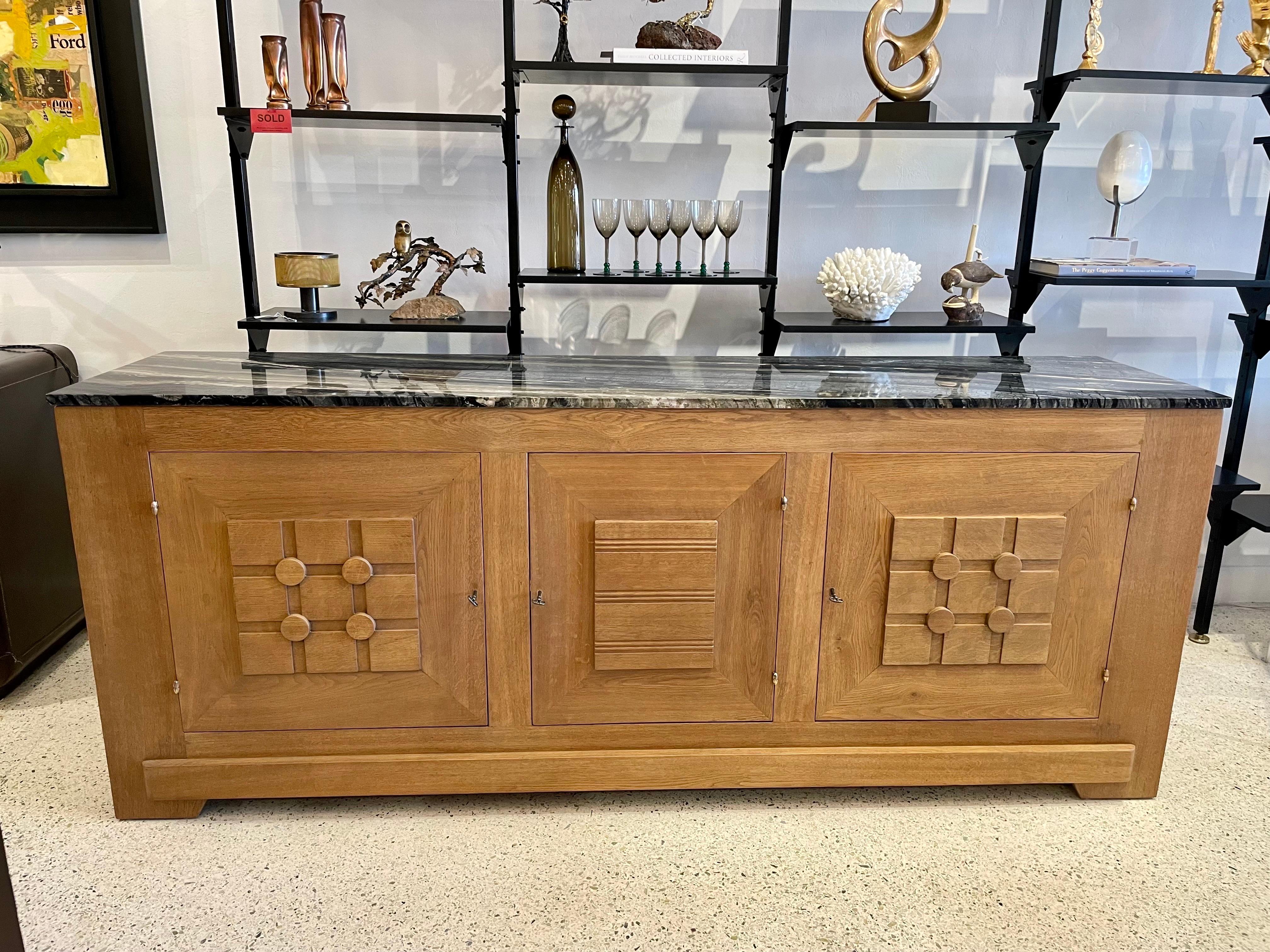 French Oak Buffet W/ Geometric Details and Marble Top For Sale 8