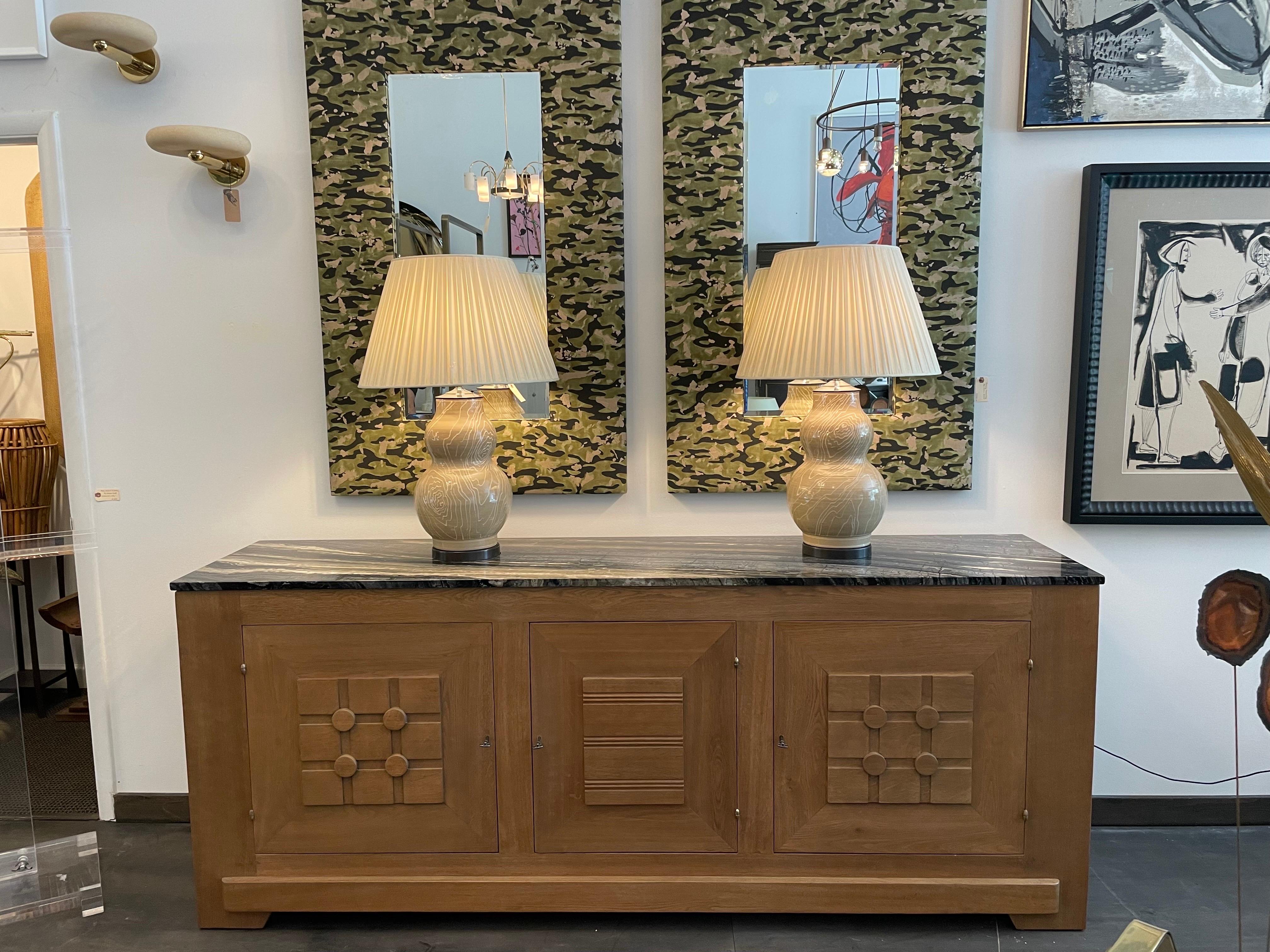 French Oak Buffet W/ Geometric Details and Marble Top For Sale 9