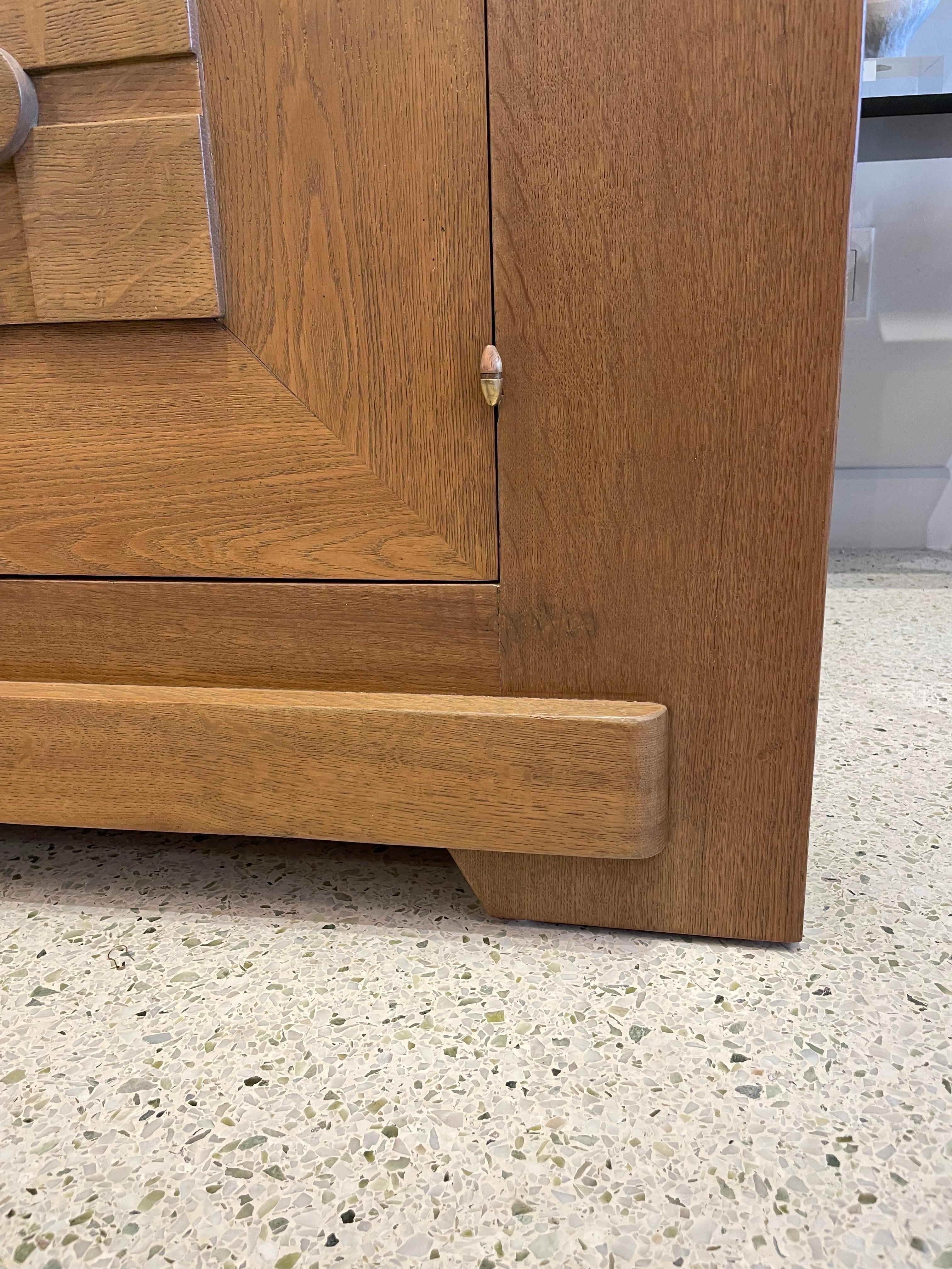 French Oak Buffet W/ Geometric Details and Marble Top In Good Condition For Sale In East Hampton, NY