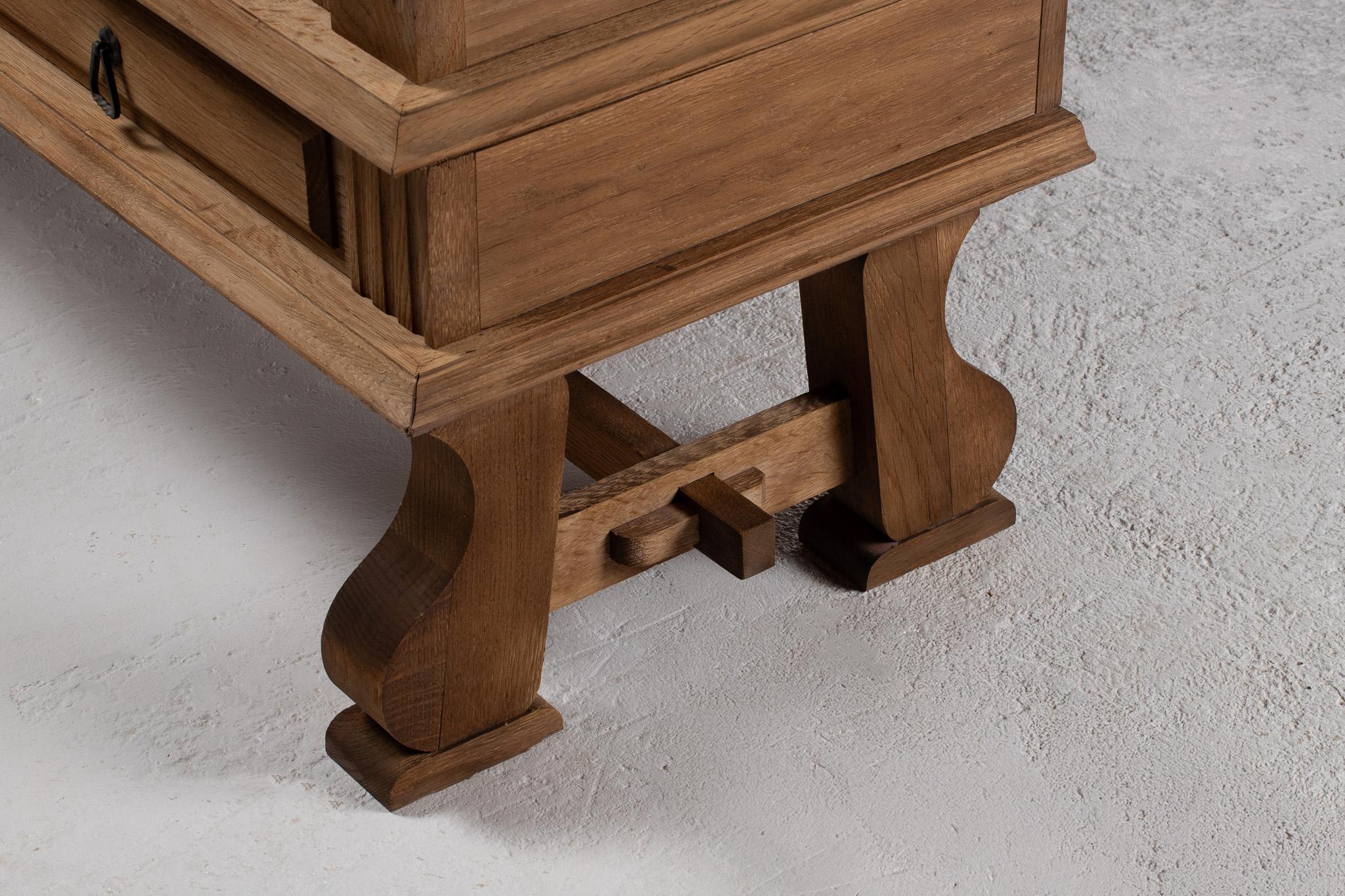 French Oak Buffet with Carved Panels and Iron Detailing, 1940s For Sale 6