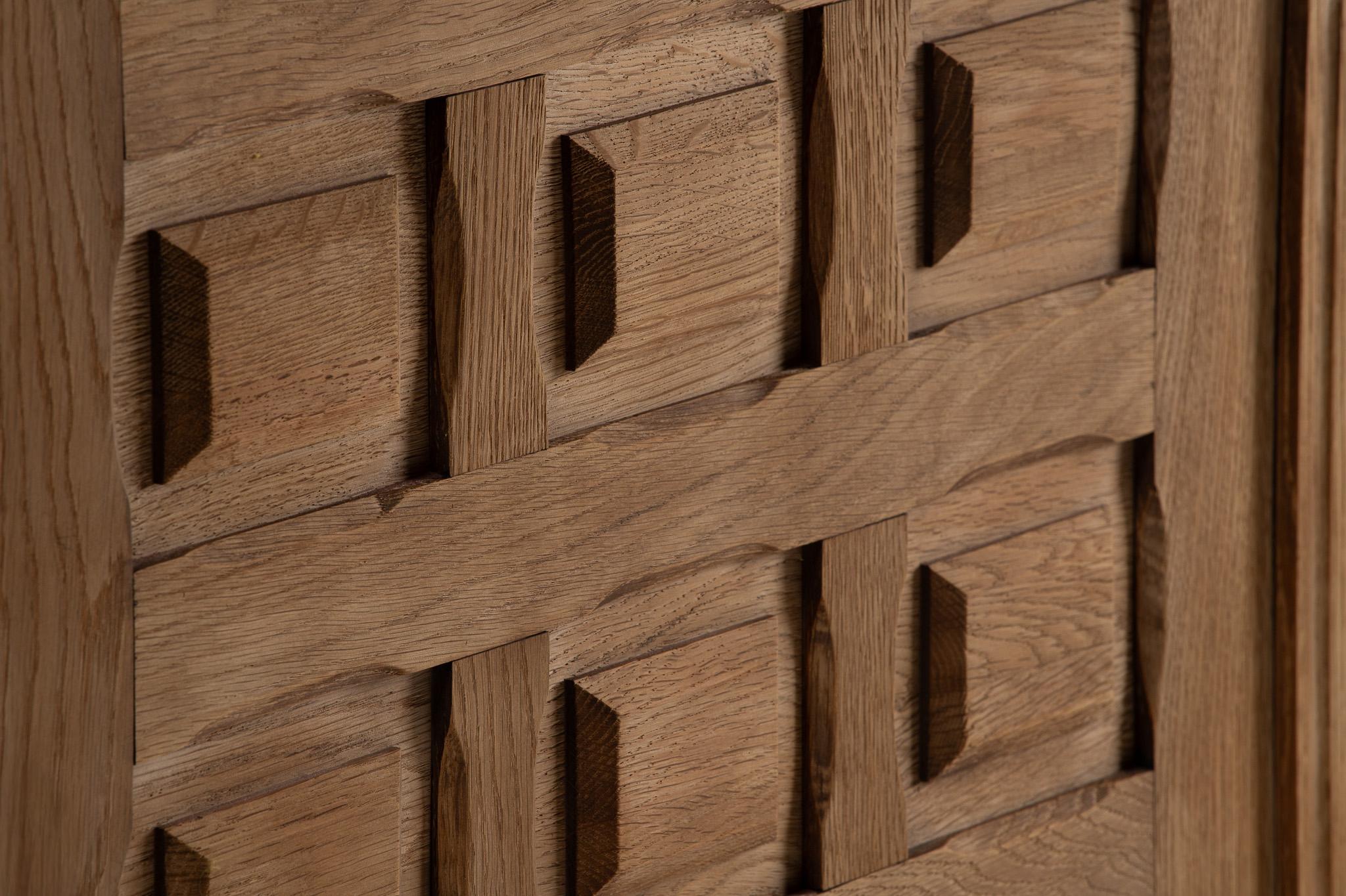 French Oak Buffet with Carved Panels and Iron Detailing, 1940s For Sale 3