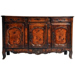 Antique French Oak Buffet with Three Doors and Three Drawers