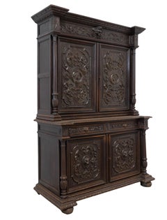 French Oak Cabinet Deux Corps Buffet Renaissance Revival, Mid 19th Century