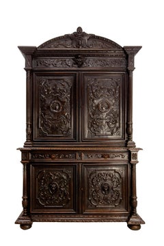 French Oak Cabinet Deux Corps Buffet Renaissance Revival, Mid 19th Century