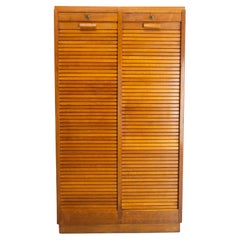 French Oak Cabinet Double Tambour Roll-Top, Documents Binder, 1950