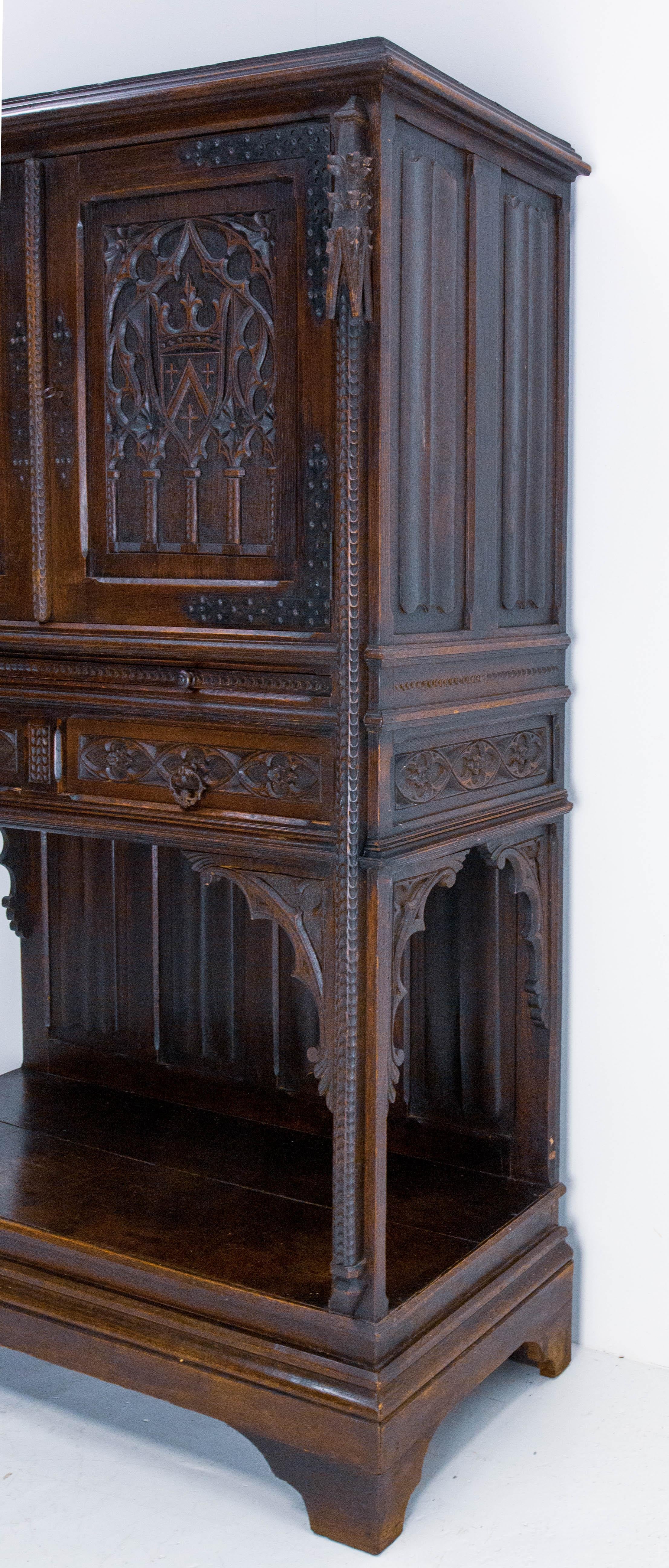 French Oak Cabinet Dressoir Buffet Gothic Revival, Late 19th Century 13