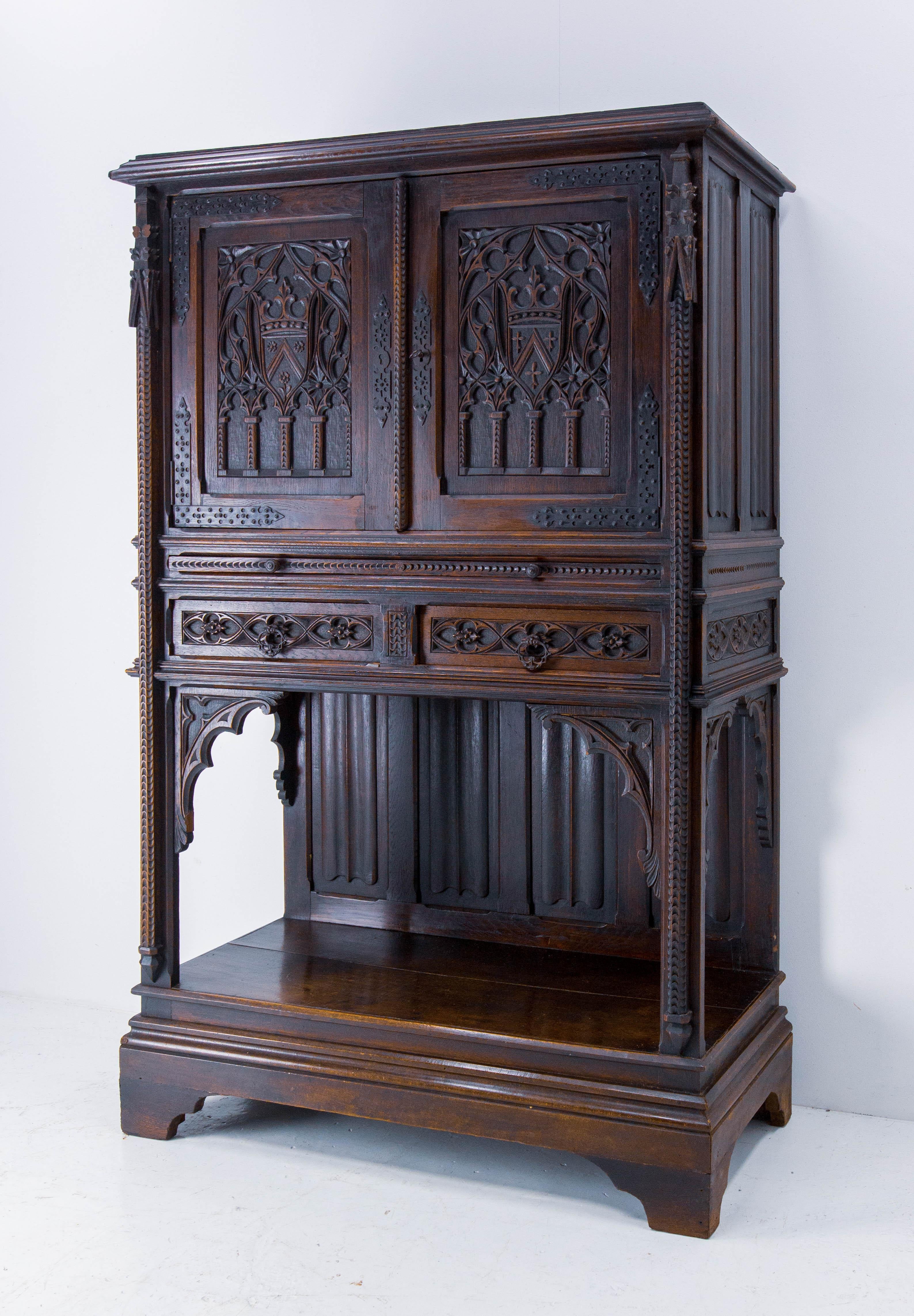 French Oak Cabinet Dressoir Buffet Gothic Revival, Late 19th Century 5
