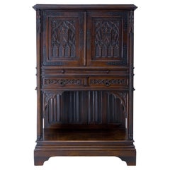 Antique French Oak Cabinet Dressoir Buffet Gothic Revival, Late 19th Century