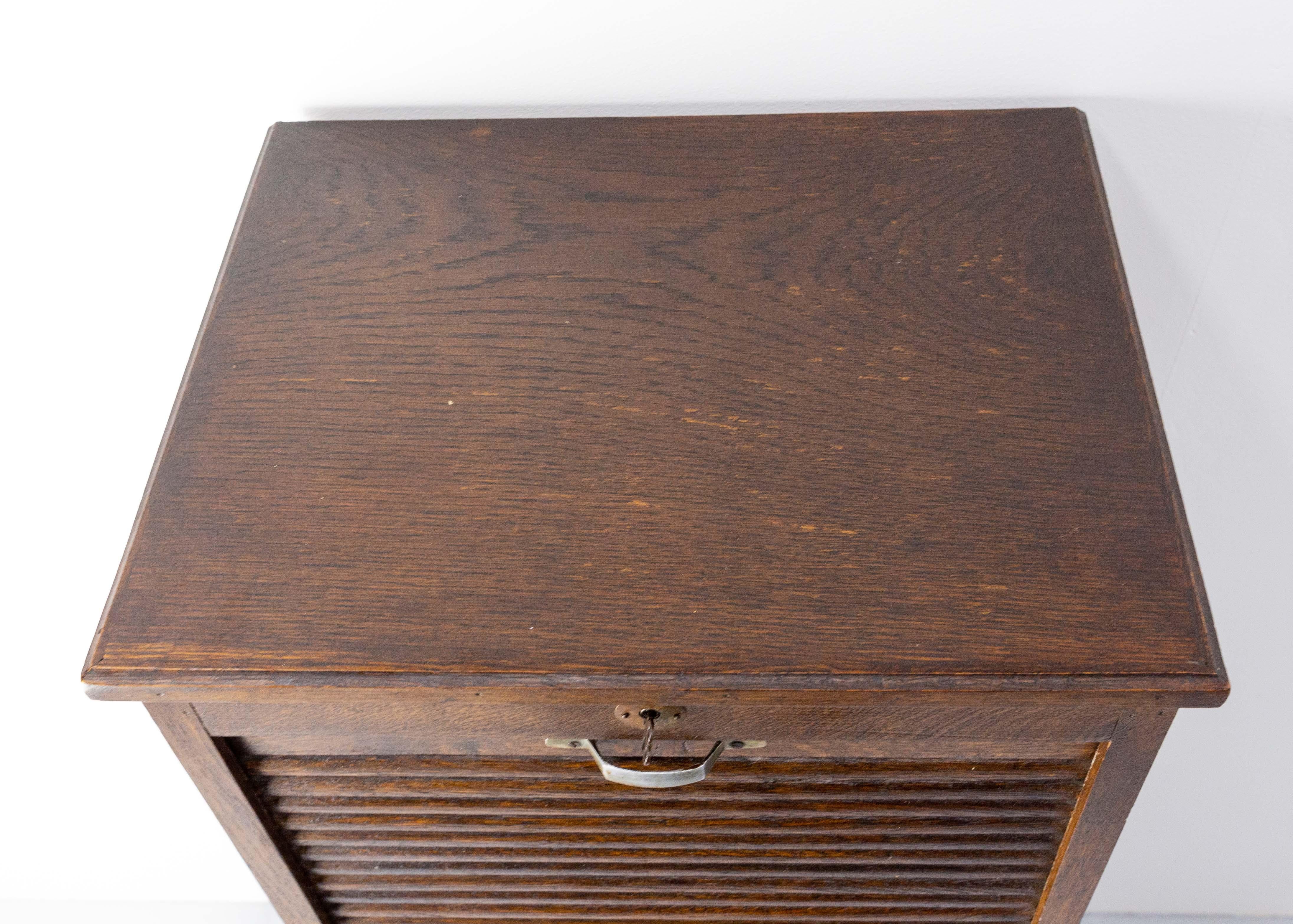 Mid-20th Century French Oak Cabinet with Tambour Roll-Top, circa 1940