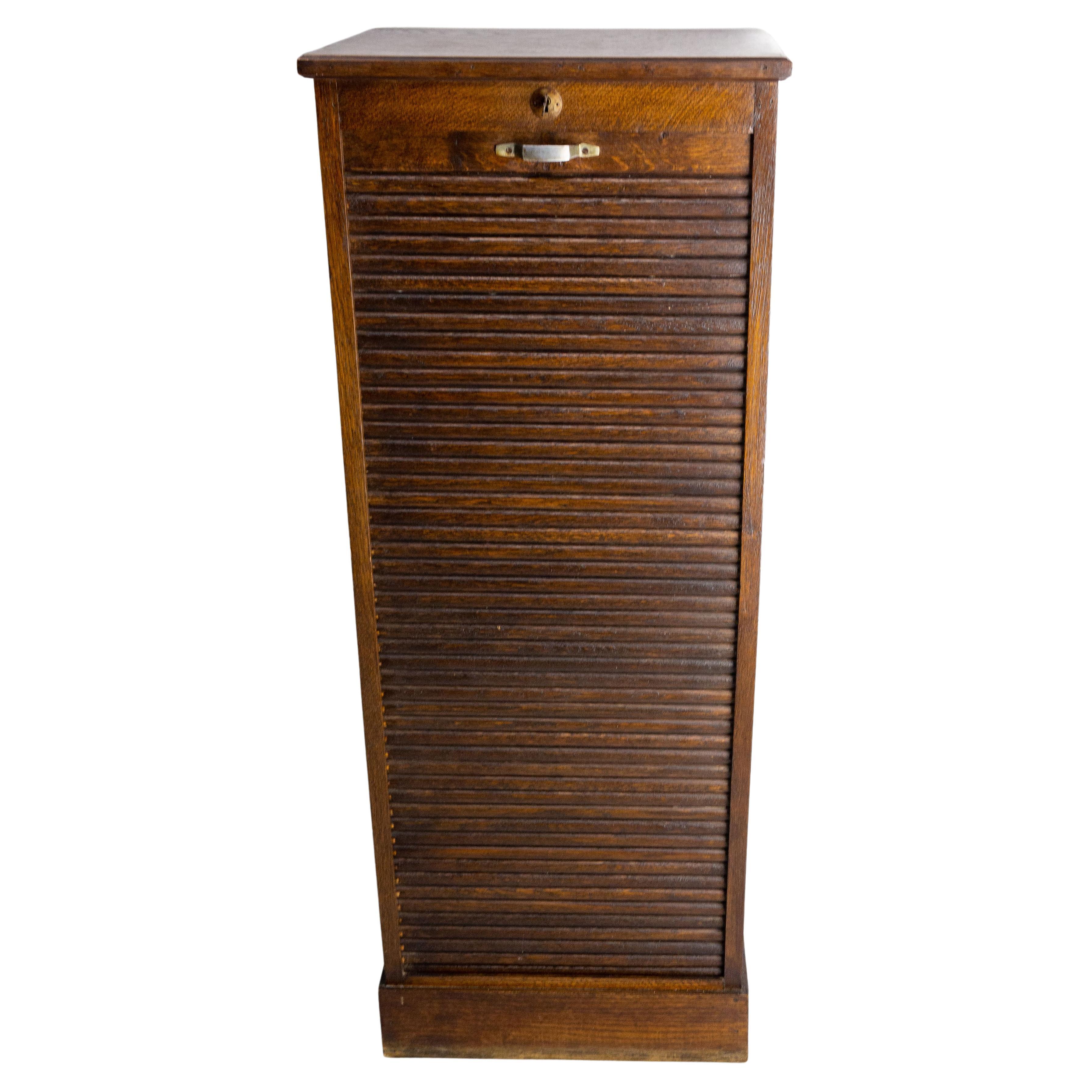 French Oak Cabinet with Tambour Roll-Top, circa 1940