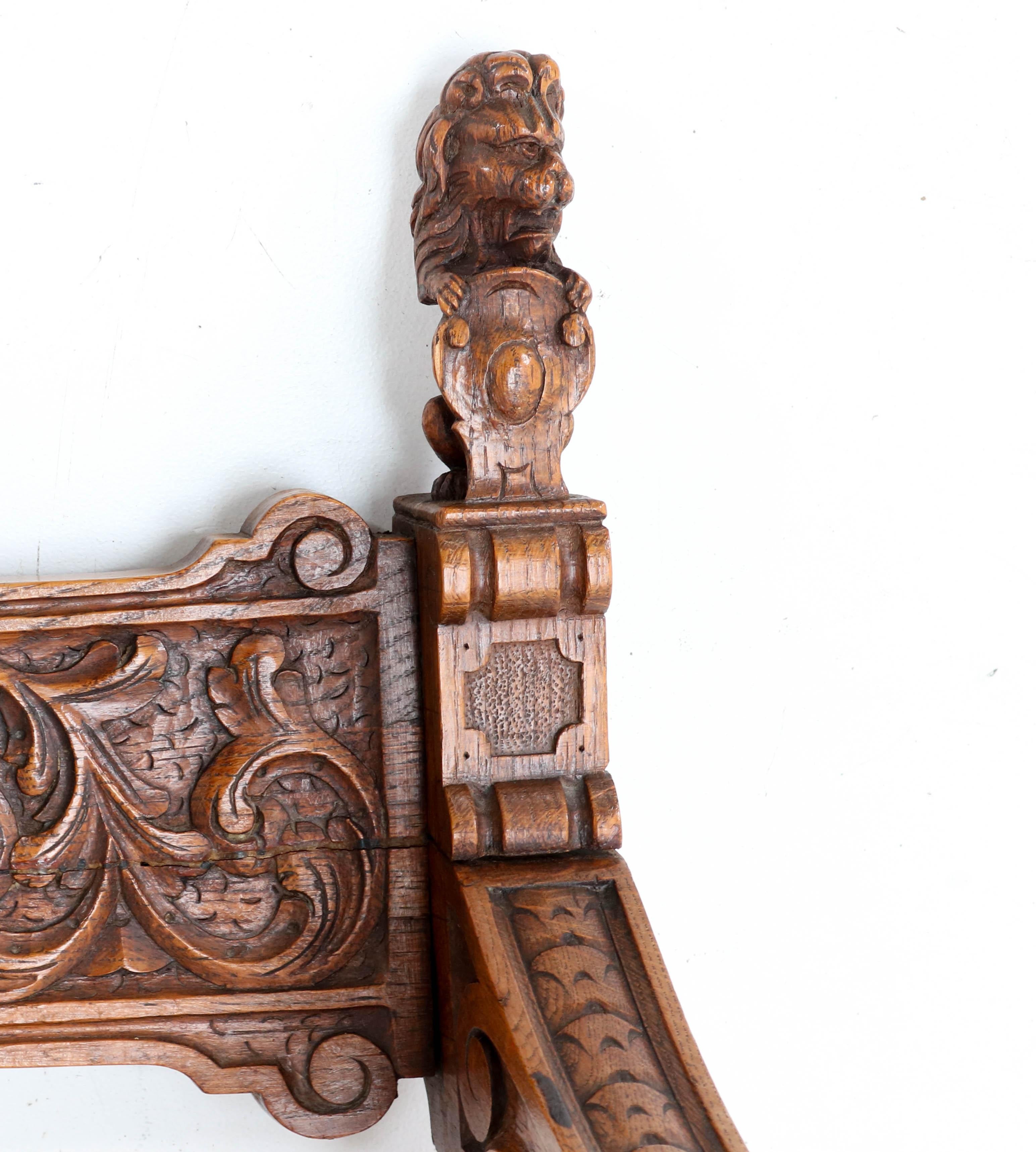 French Oak Carved Curule Chair Arm Throne Neo Renaissance Dagobert, 1920s 8