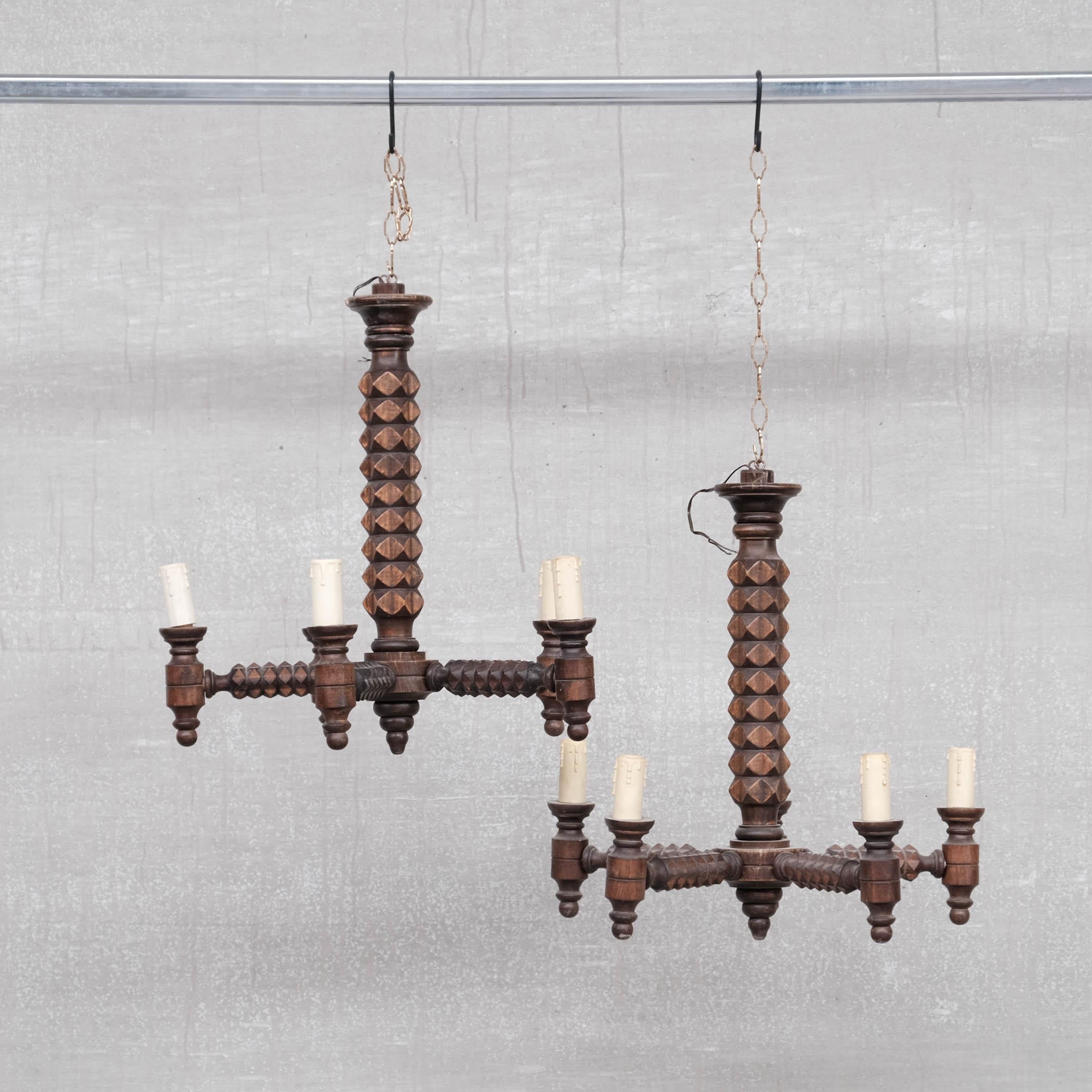 French Oak Chandeliers in the Manner of Dudouyt, '2 Available' 6