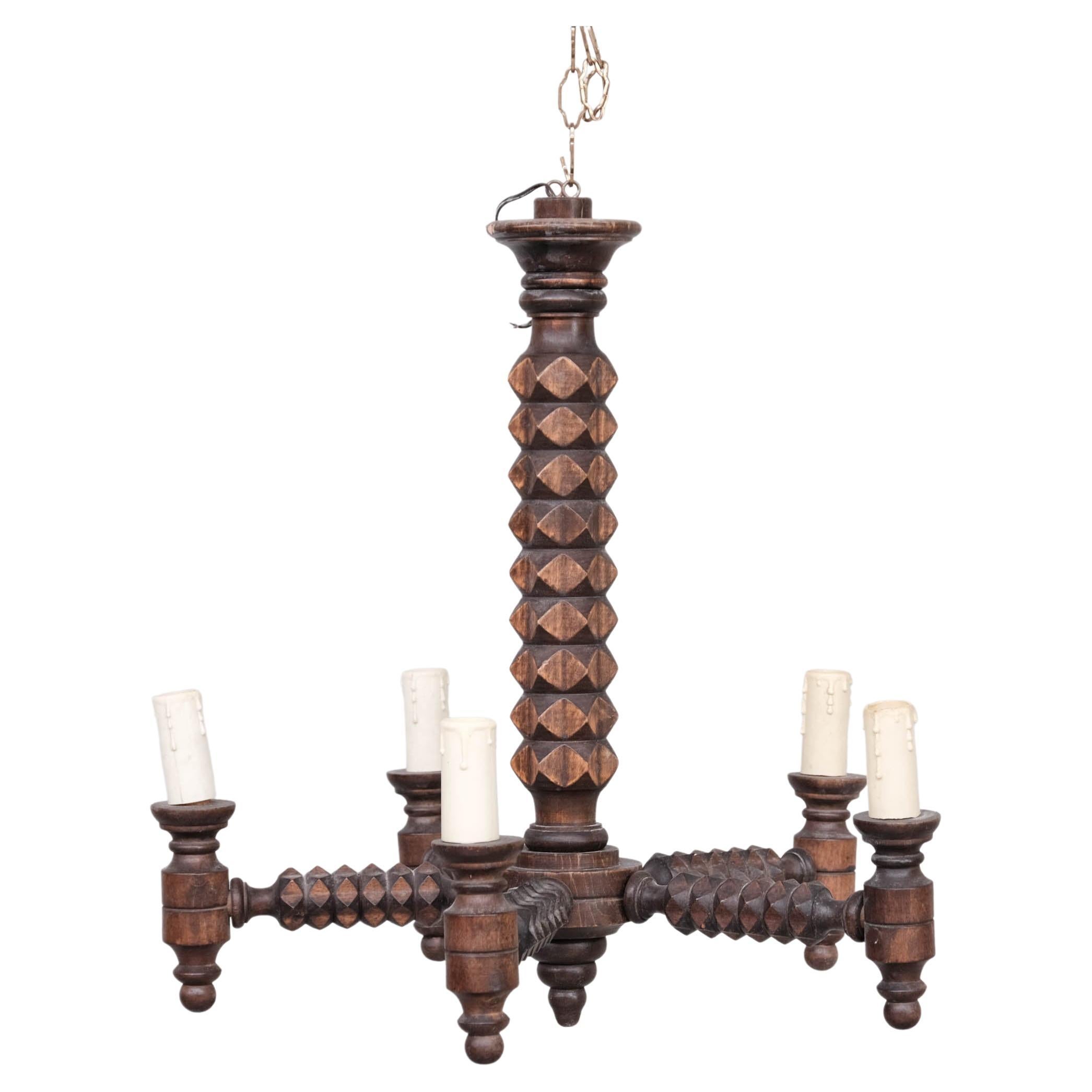 French Oak Chandeliers in the Manner of Dudouyt, '2 Available'