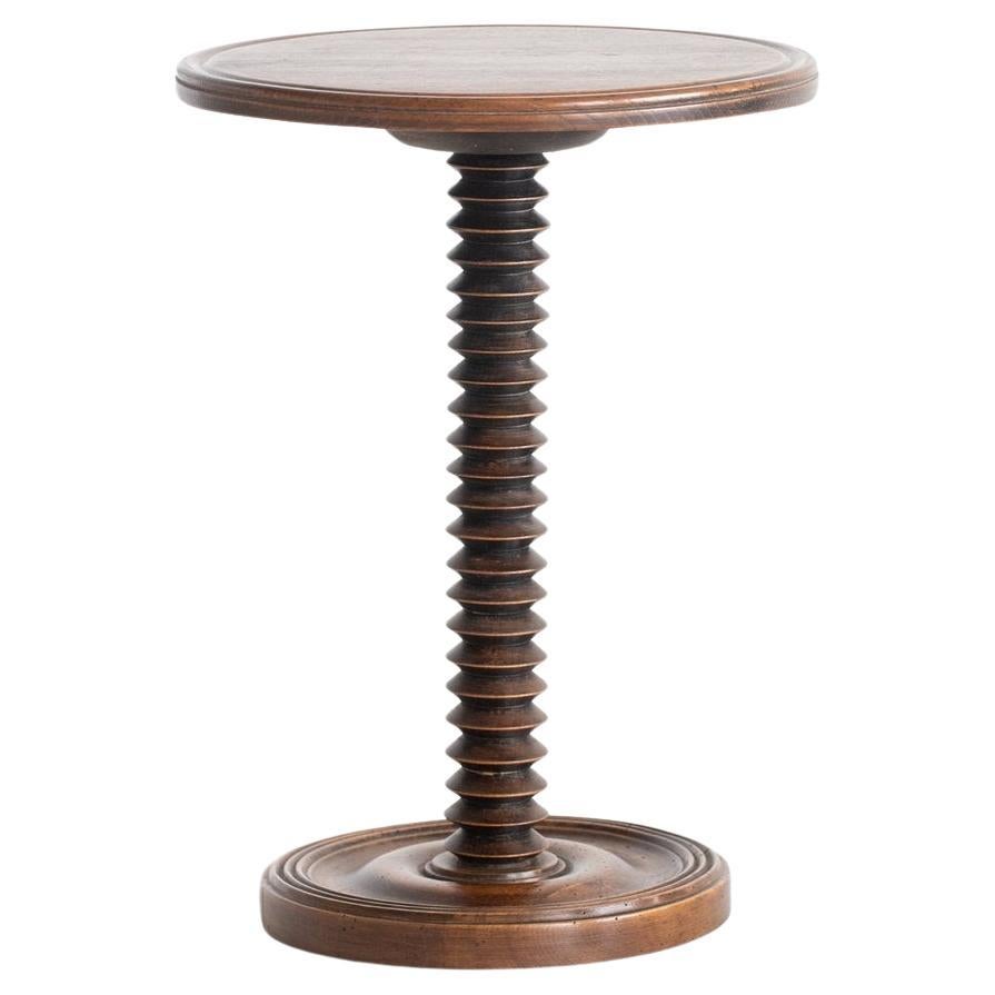 French oak circular occasional side table in the manner of Charles Dudouyt For Sale