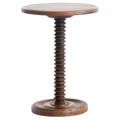 Vintage French oak circular occasional side table in the manner of Charles Dudouyt