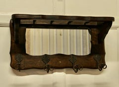 French Oak Coat and Hat Rack with Mirror