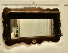 French Oak Coat and Hat Rack with Shelf and Mirror