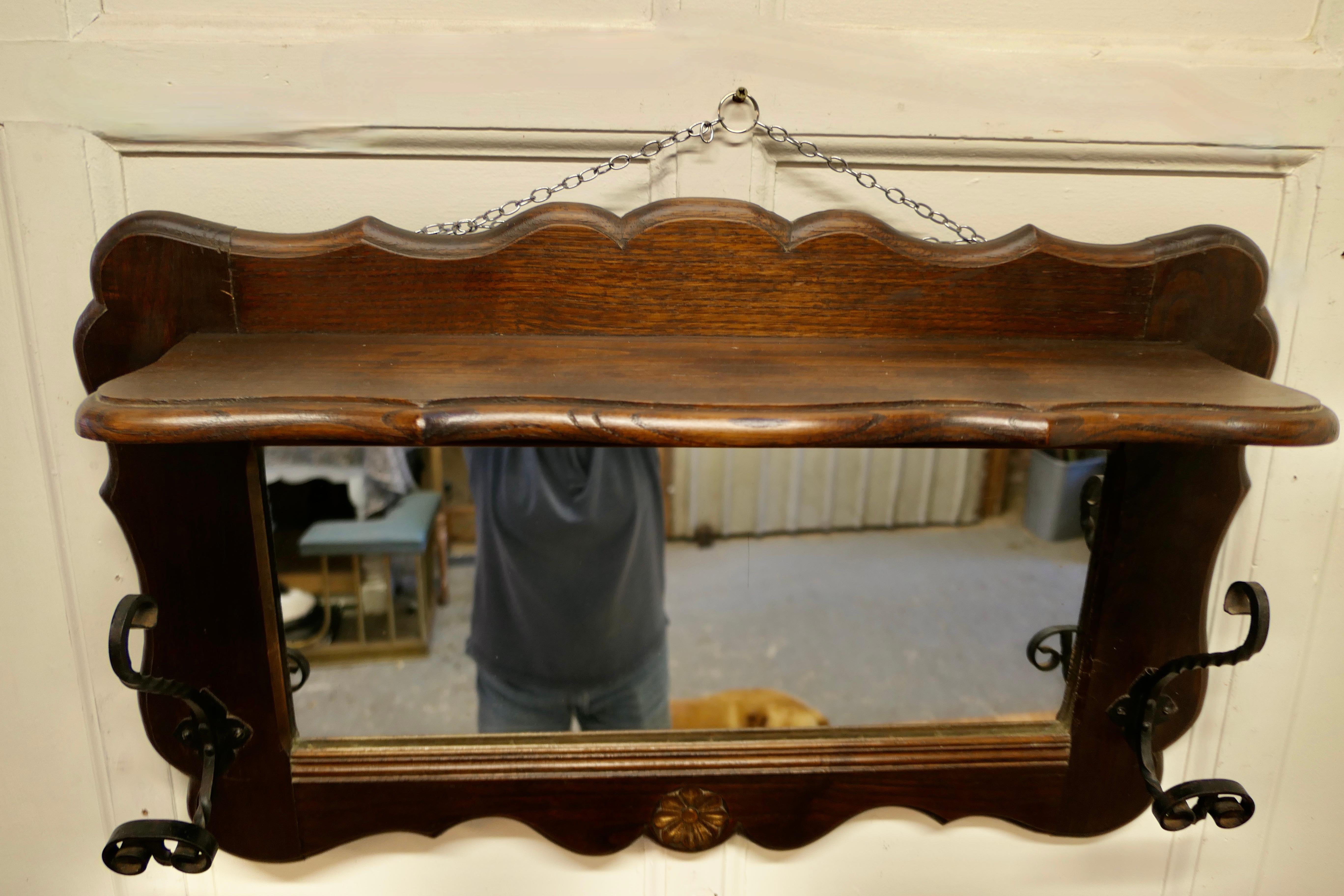 French Provincial French Oak Coat and Hat Rack with Shelf and Mirror