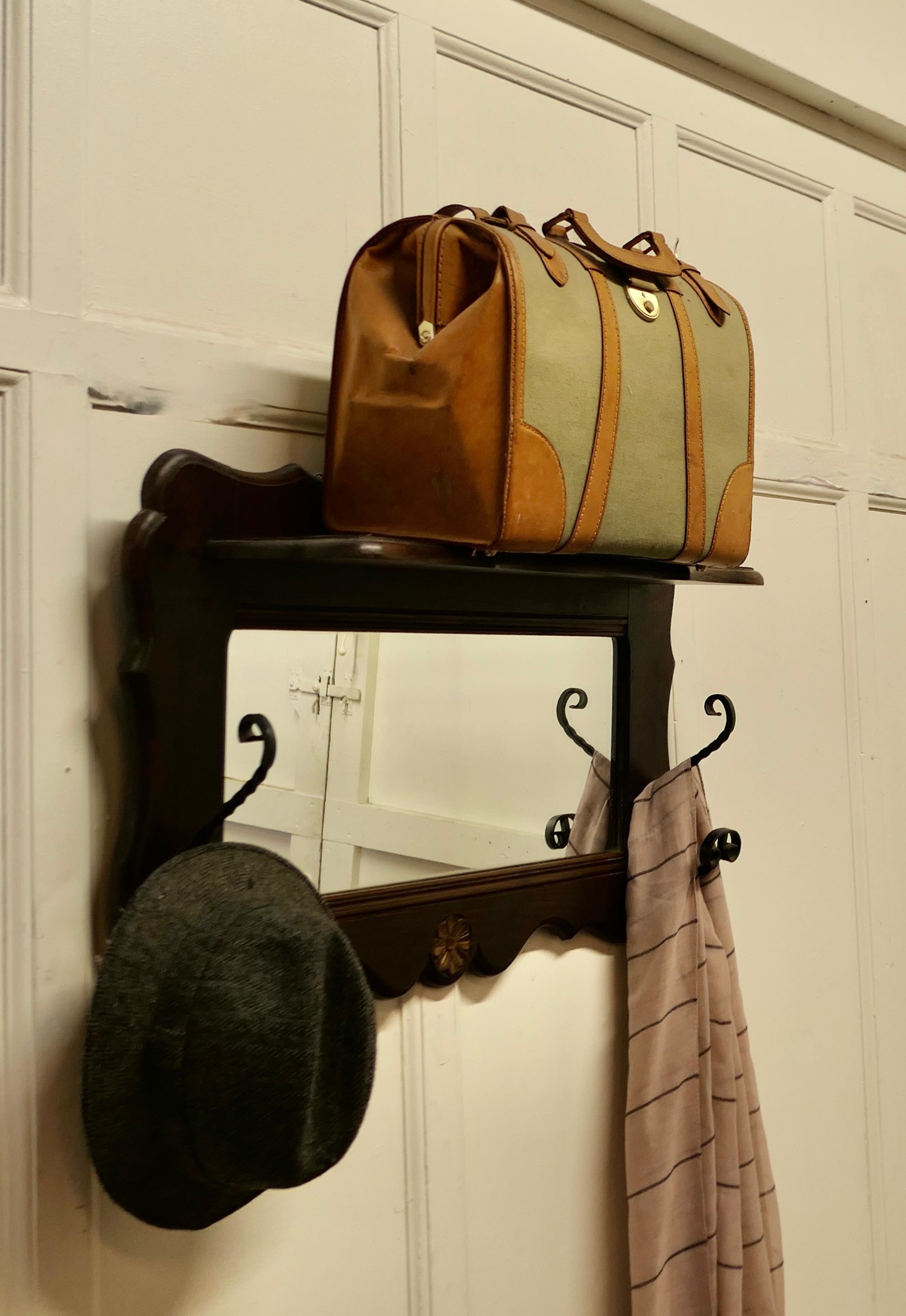 French Oak Coat and Hat Rack with Shelf and Mirror In Good Condition In Chillerton, Isle of Wight