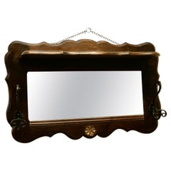 Antique French Oak Coat and Hat Rack with Shelf and Mirror
