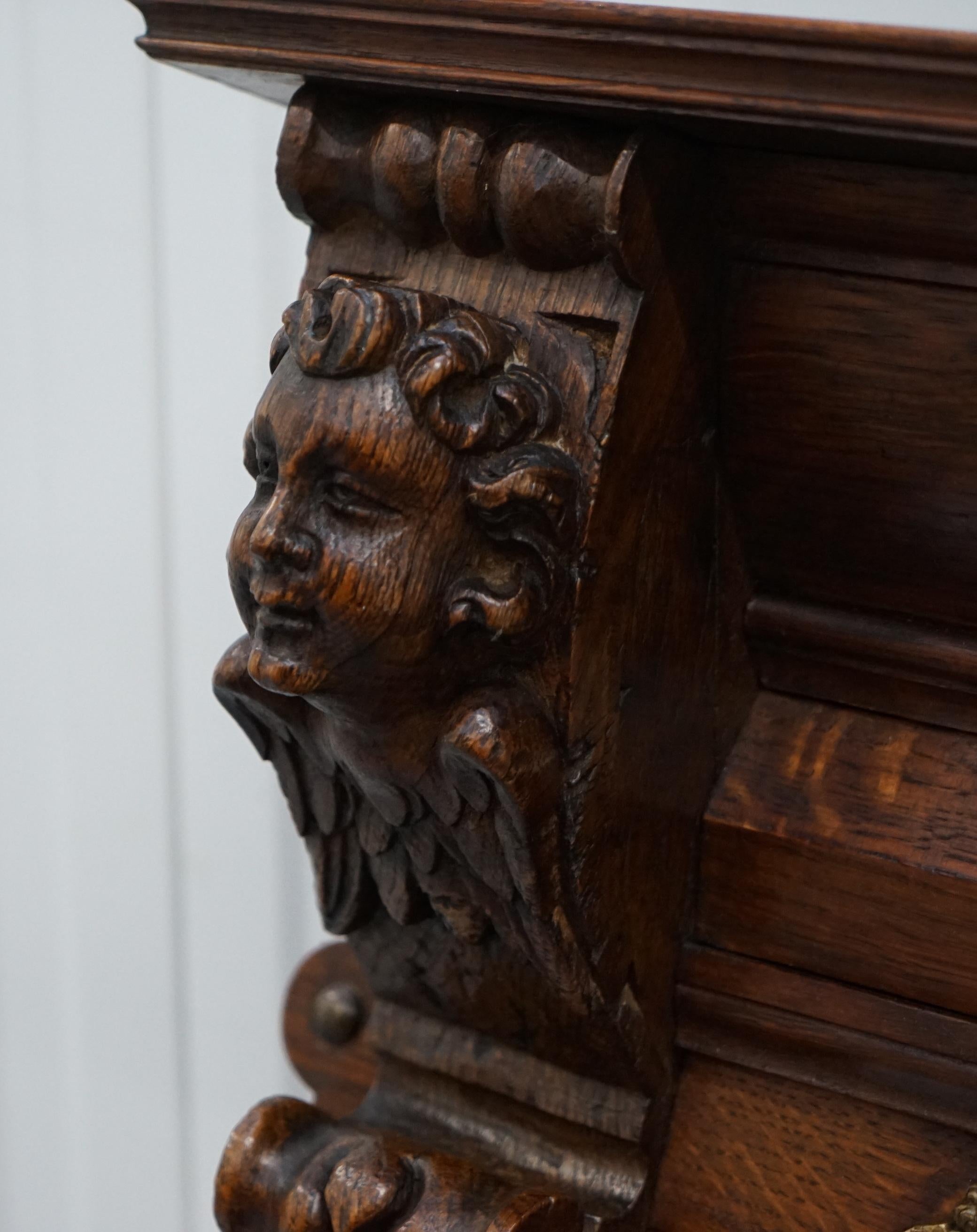 Hand-Carved French Oak Coat or Utensil Rack Wall Mounted Winged Cherubs Carvings, circa 1840