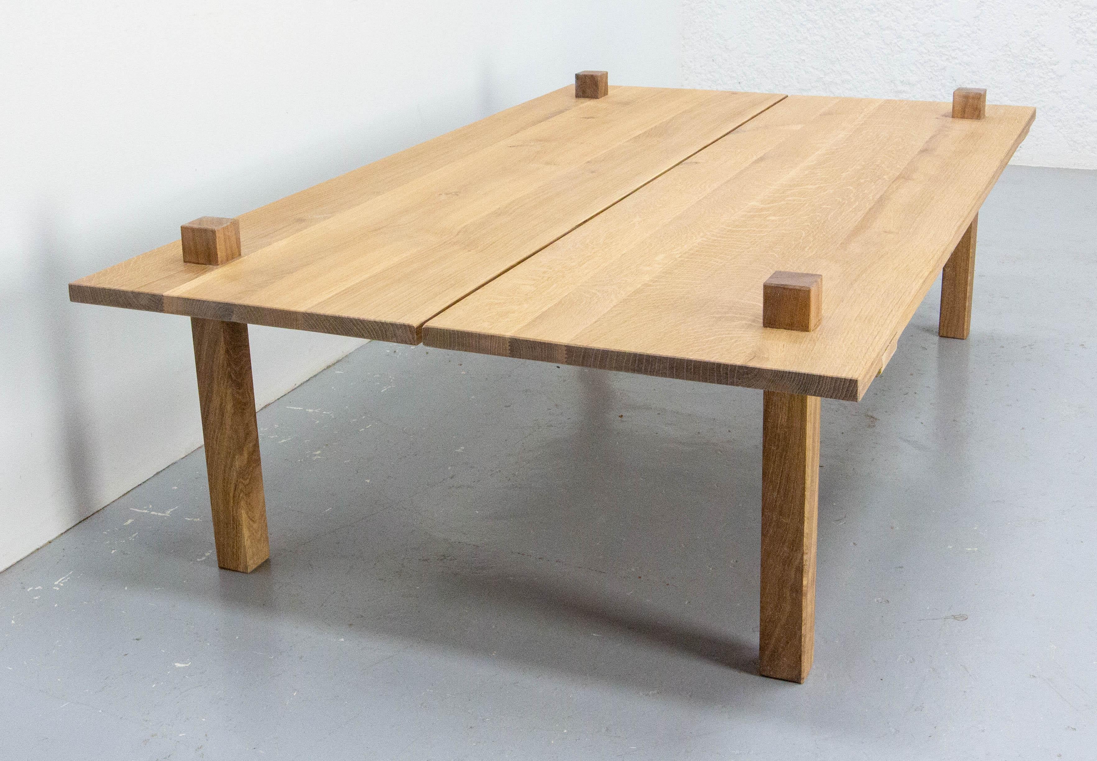 Contemporary French Oak Coffee Table Brutalist Style Original Creation by S Lamarre, 2023 For Sale