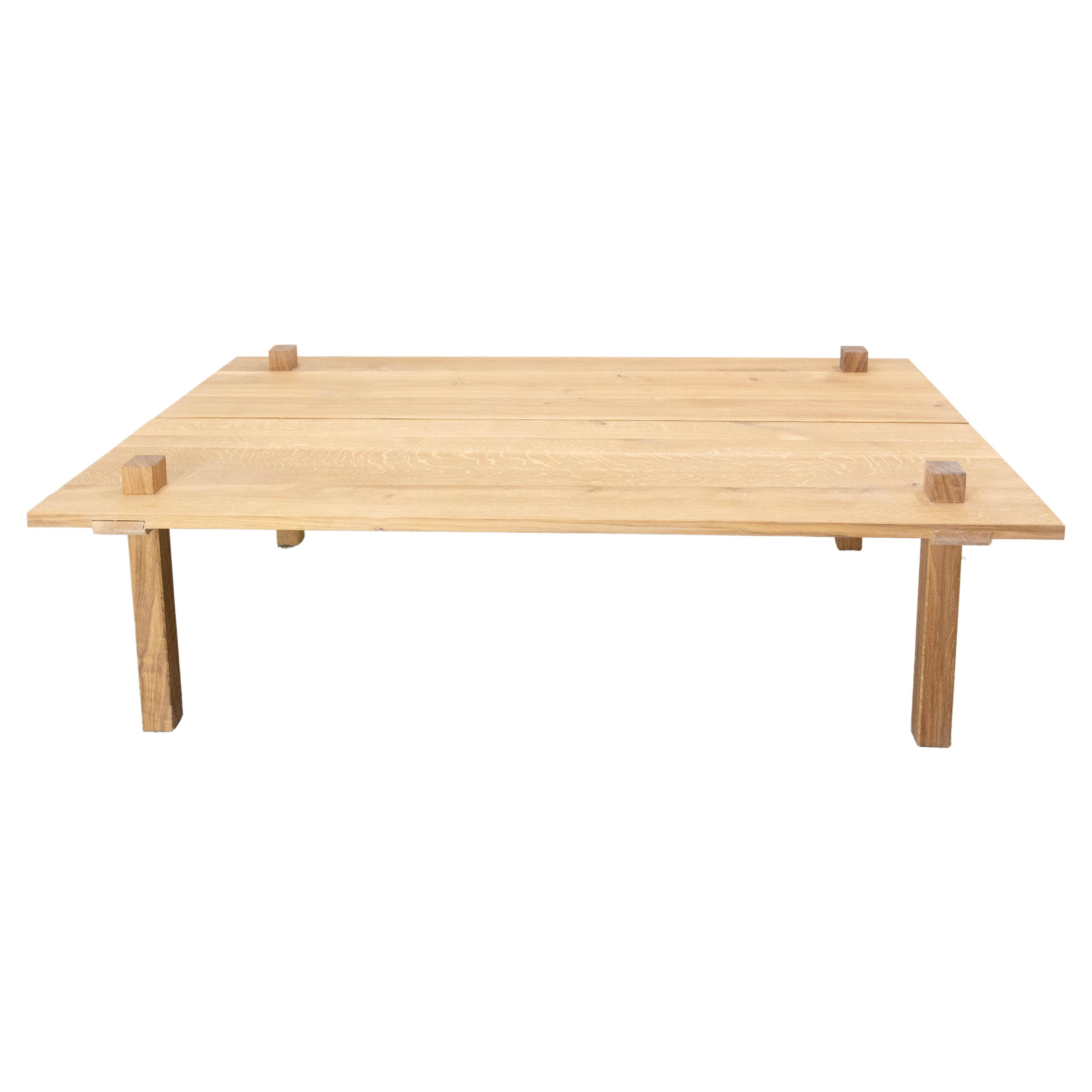 French Oak Coffee Table Brutalist Style Original Creation by S Lamarre, 2023 For Sale