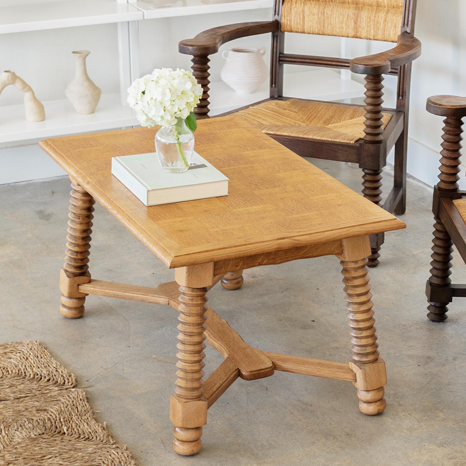 French Oak Coffee Table by Charles Dudouyt In Good Condition In Los Angeles, CA