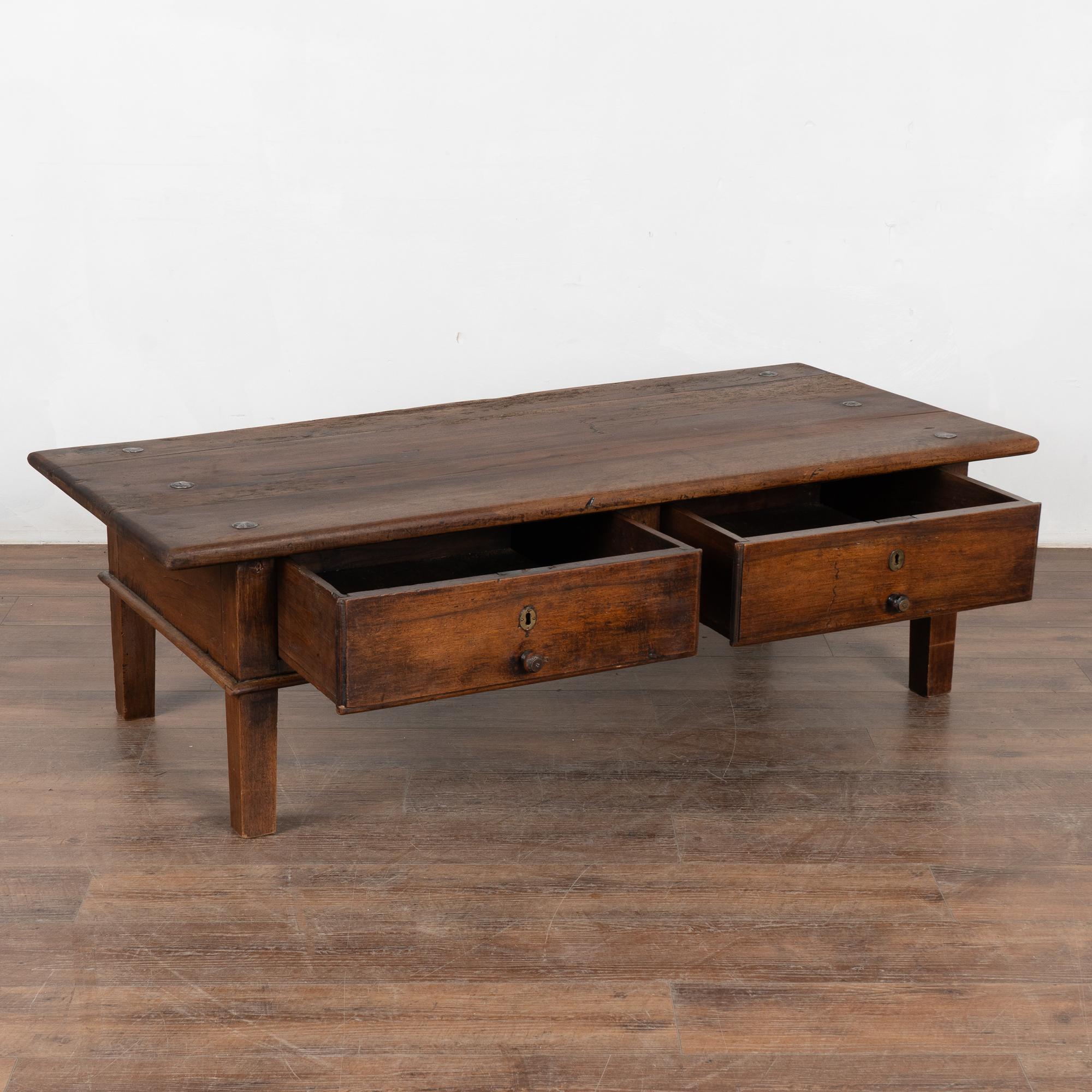 Country French Oak Coffee Table with Two Drawers, circa 1820-40