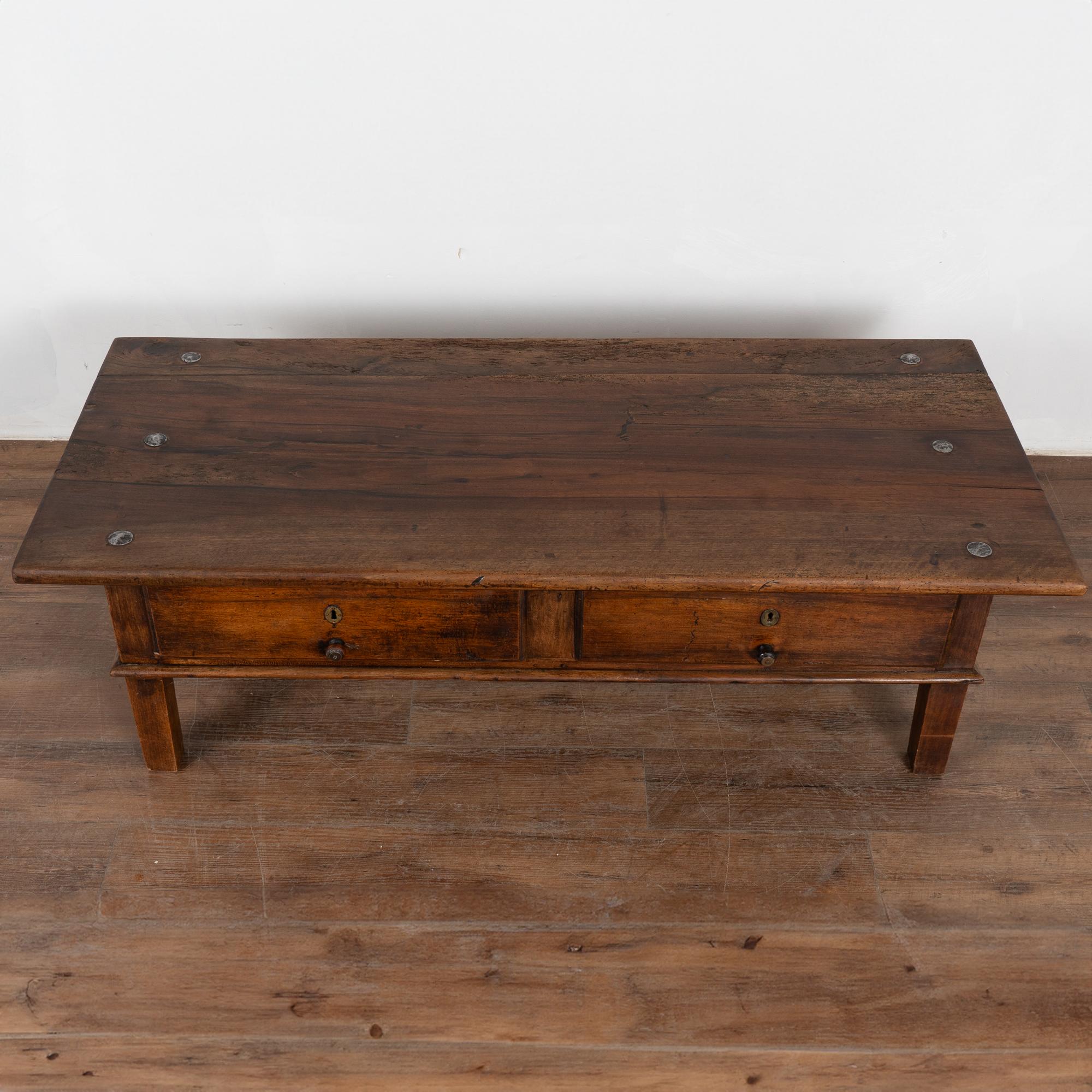 19th Century French Oak Coffee Table with Two Drawers, circa 1820-40