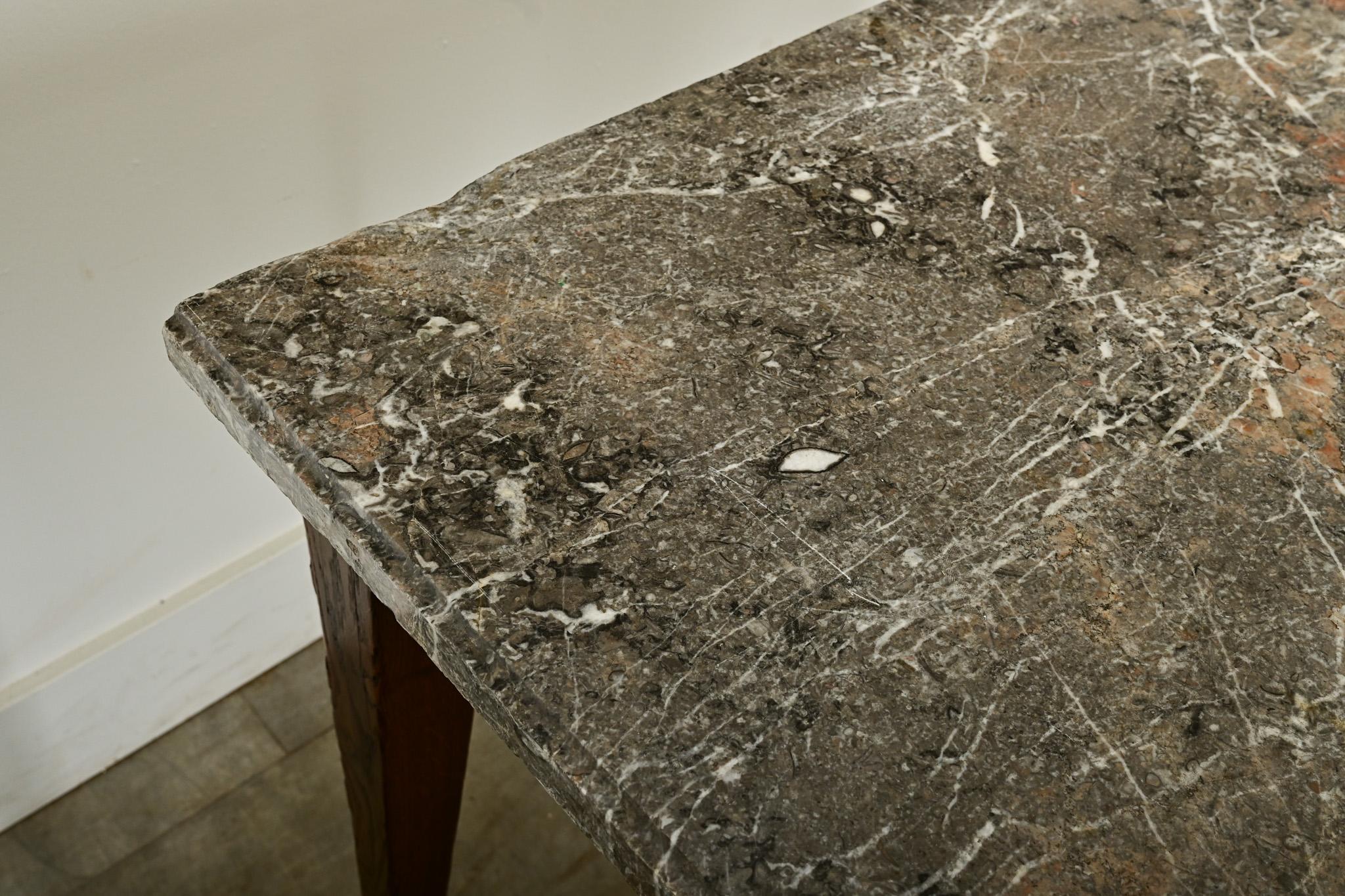 Marble French Oak Console or Patisserie Table For Sale