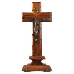 French Oak & Copper Crucifix, ca. 1920