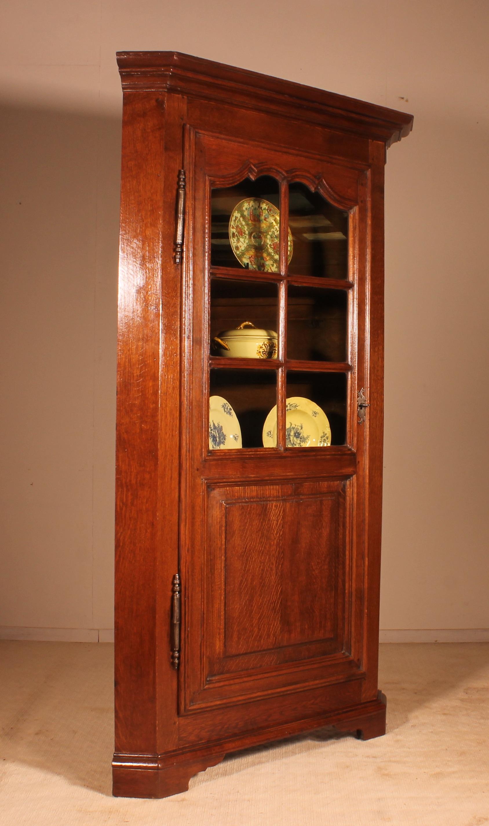 Louis XV French Oak Corner Cupboard 18 Century Composite For Sale