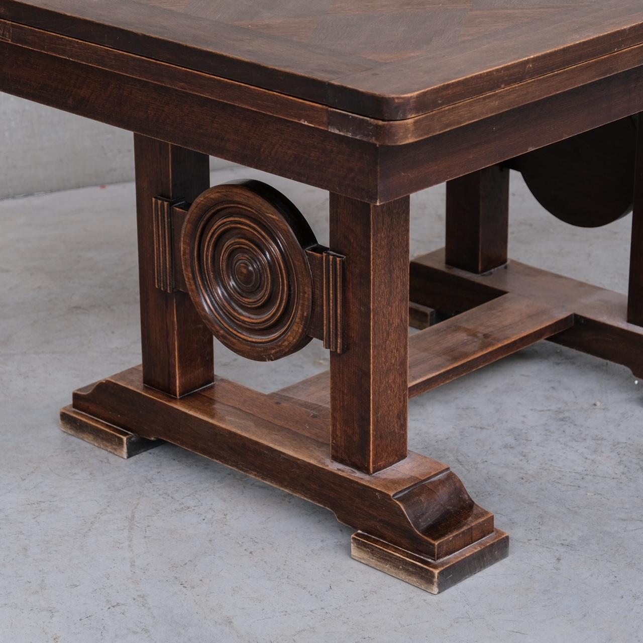 Wood French Oak Deco Dining Table in the Manner of Dudouyt For Sale