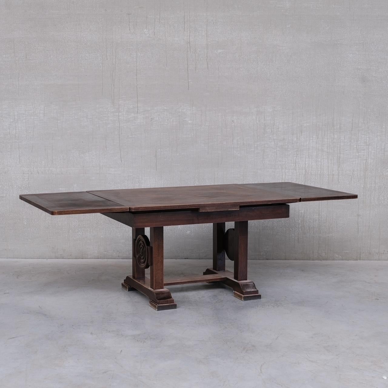French Oak Deco Dining Table in the Manner of Dudouyt For Sale 3