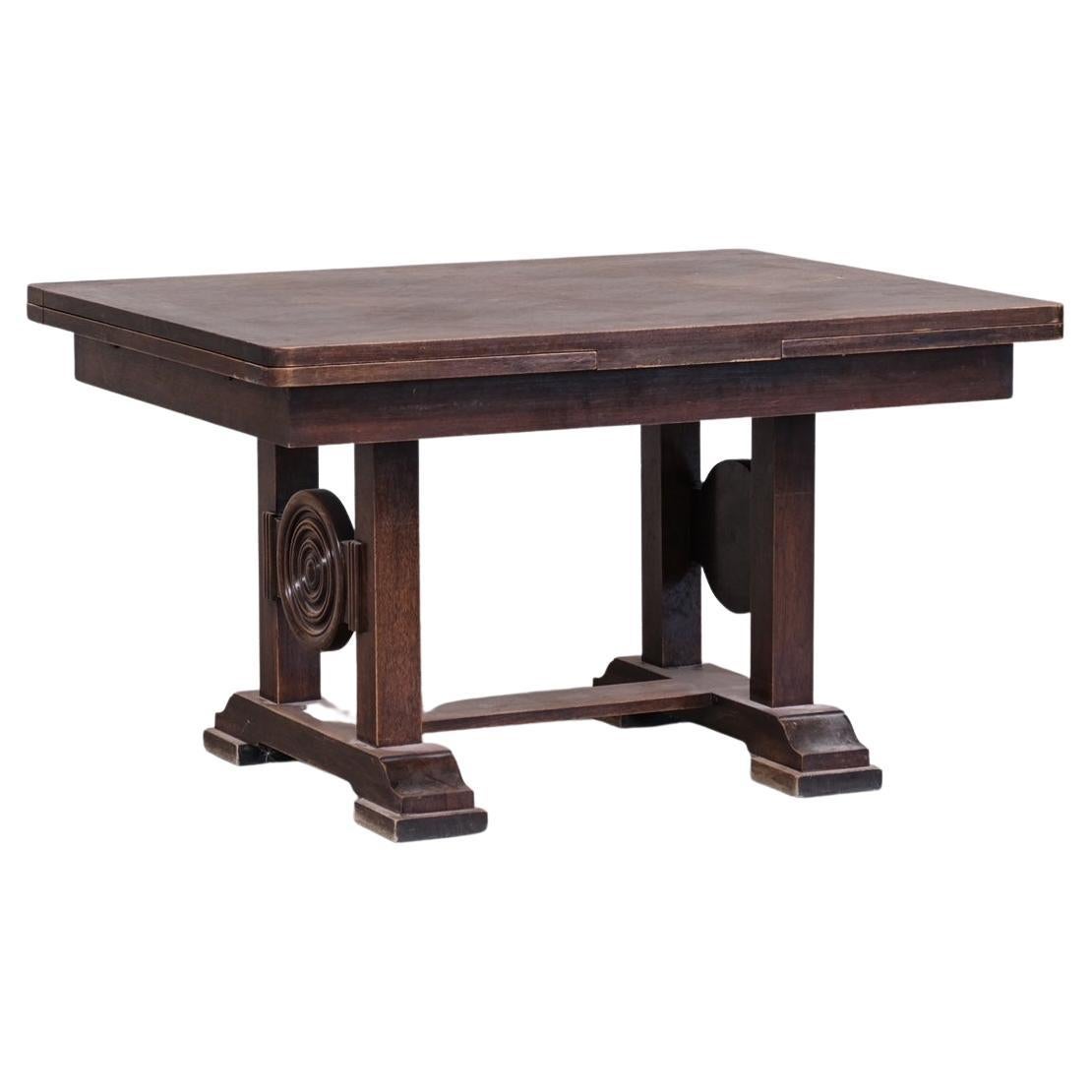 French Oak Deco Dining Table in the Manner of Dudouyt For Sale