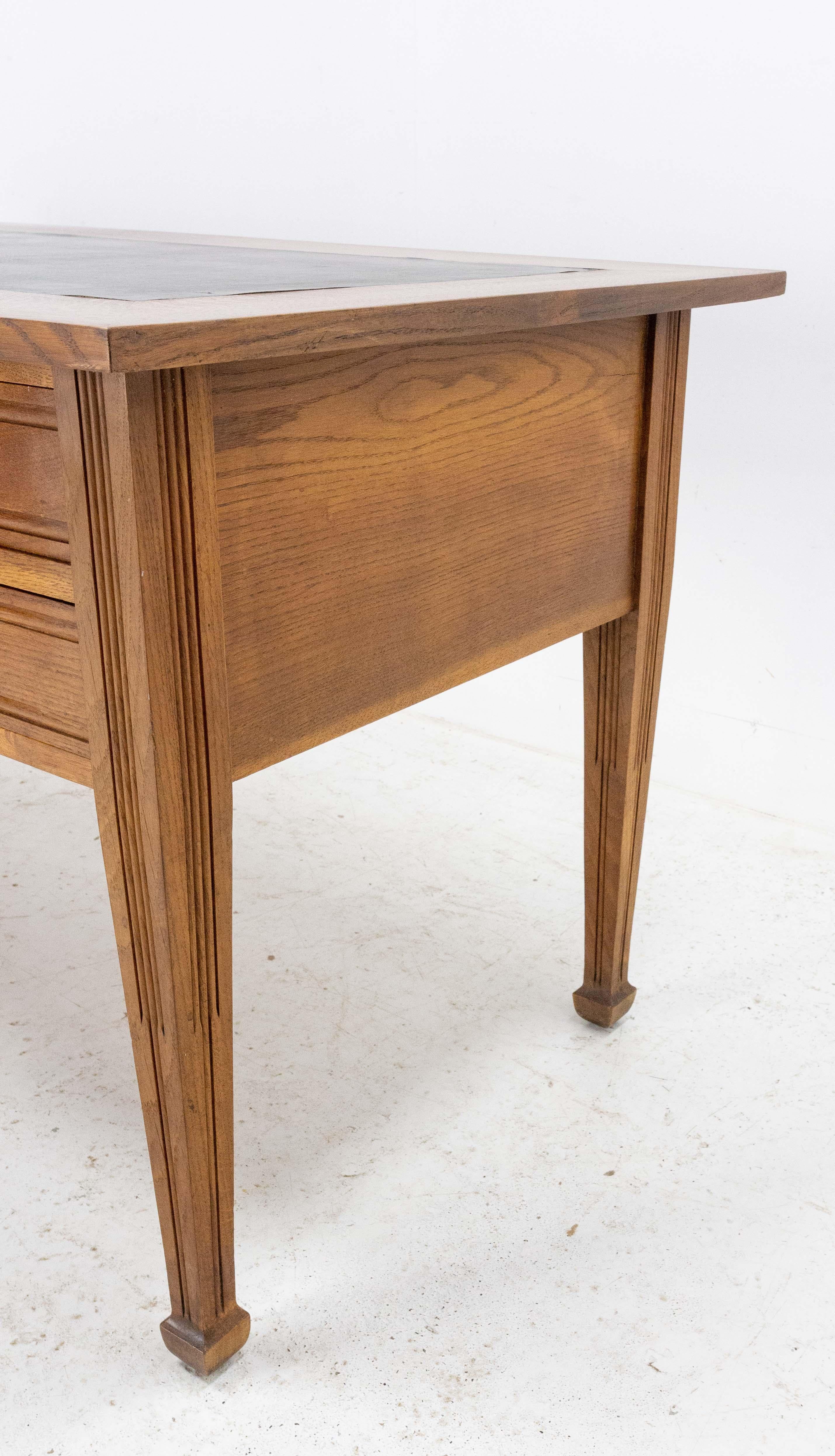 Mid-20th Century French Oak Desk Five Drawers Midcentury